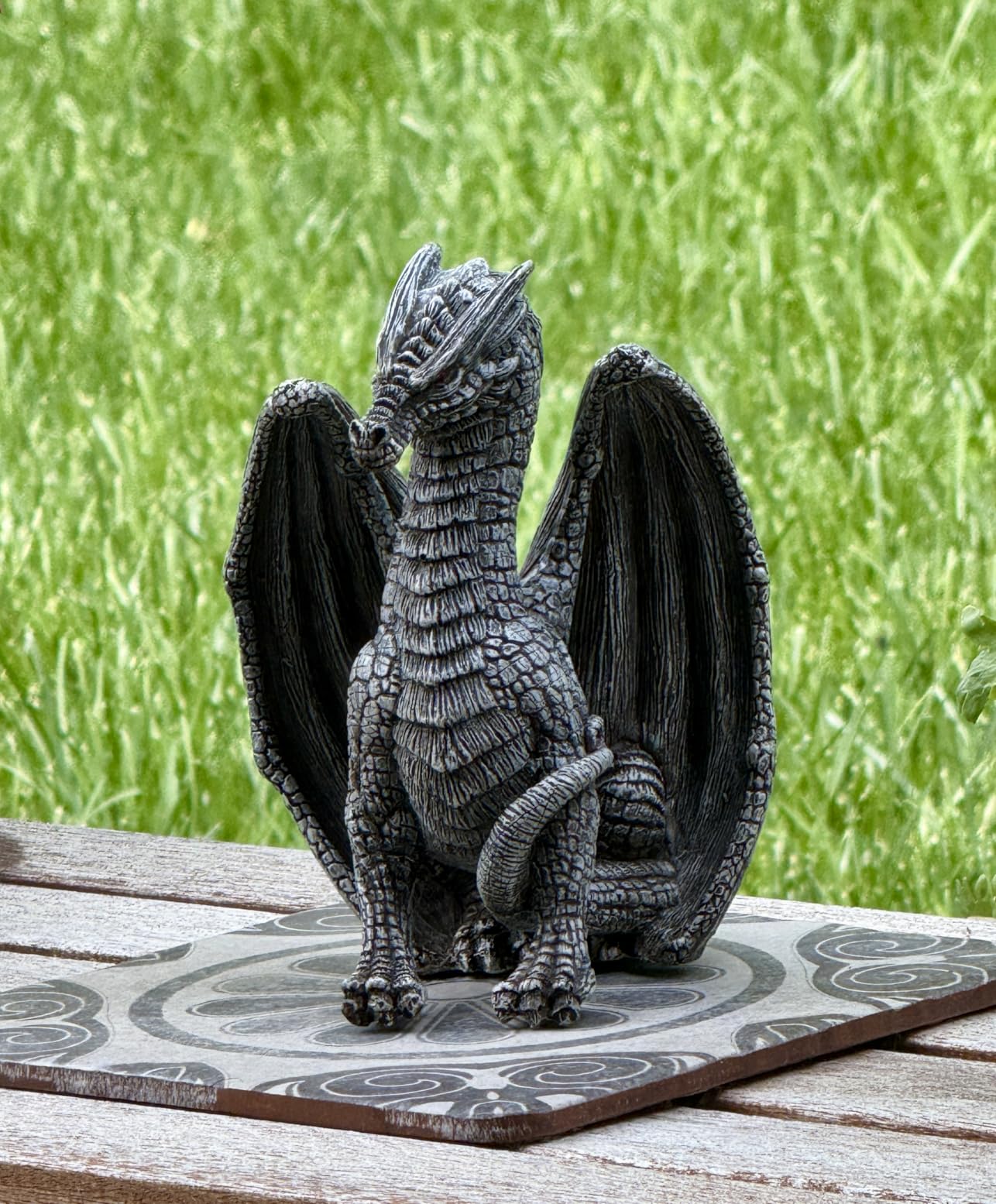 Medieval Dragon Shelf Sitter | Gothic Statue for Home, Office, or Garden | Fierce Winged Figurine | 6.5 Inches customer photo 1