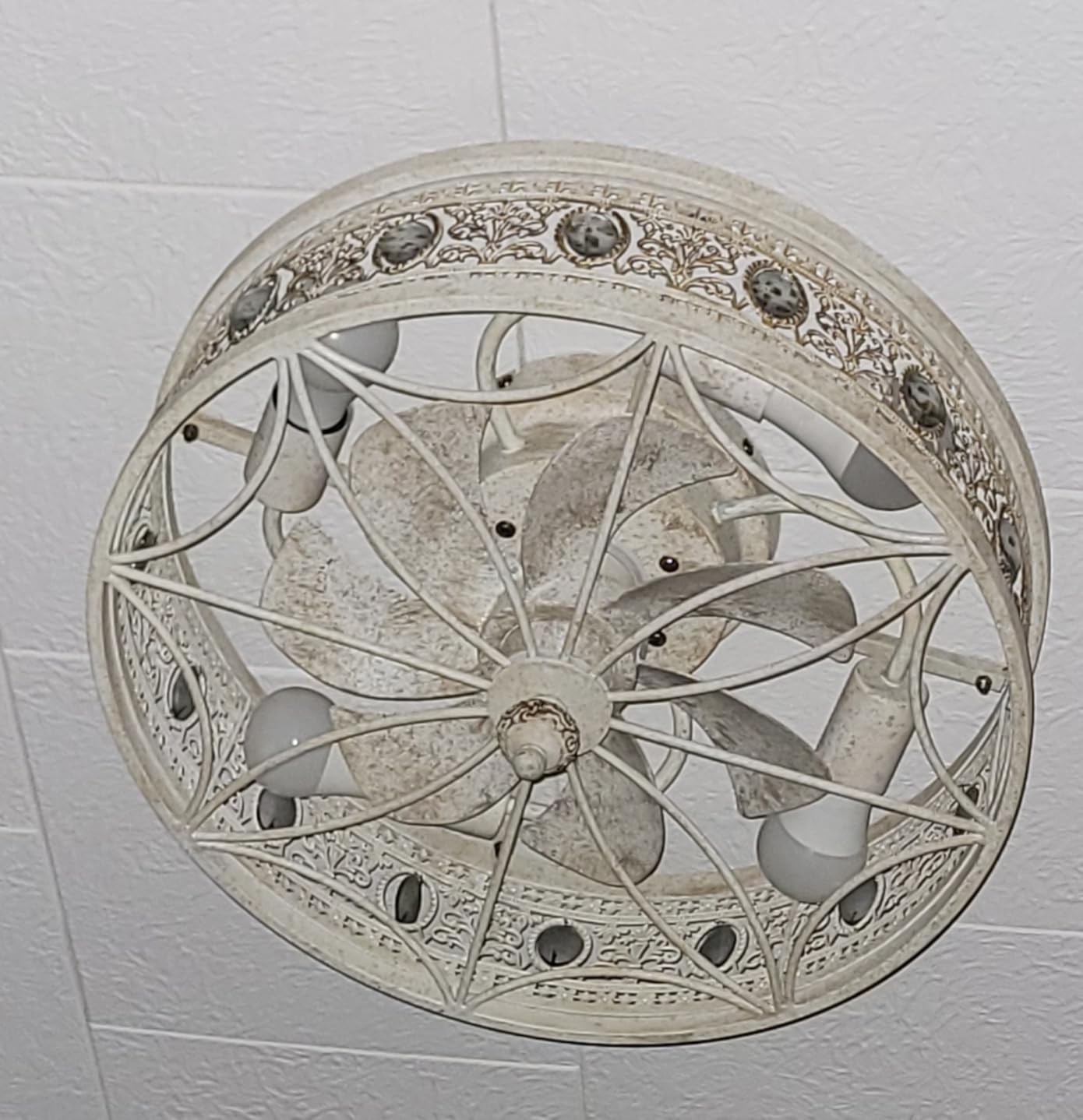 Caged Ceiling Fan with Light Flush Mount,Vintage Victorian Ornate Fandelier | Bladeless Enclosed Low Profile Crystal Chandelier, Antique Baroque Gothic Decorative Style for Bedroom, Kitchen, Dining Room customer photo 1