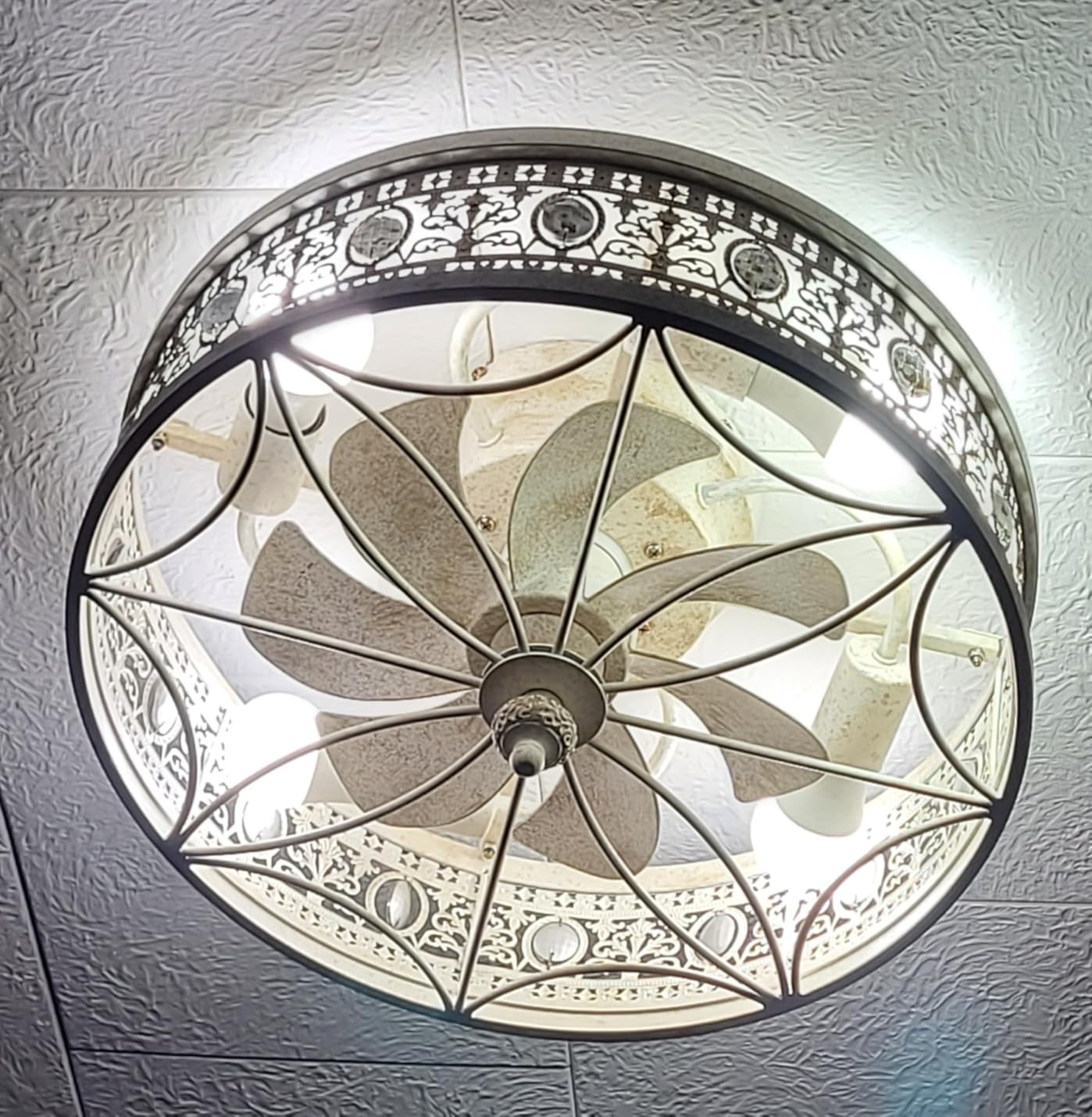 Caged Ceiling Fan with Light Flush Mount,Vintage Victorian Ornate Fandelier | Bladeless Enclosed Low Profile Crystal Chandelier, Antique Baroque Gothic Decorative Style for Bedroom, Kitchen, Dining Room customer photo 2