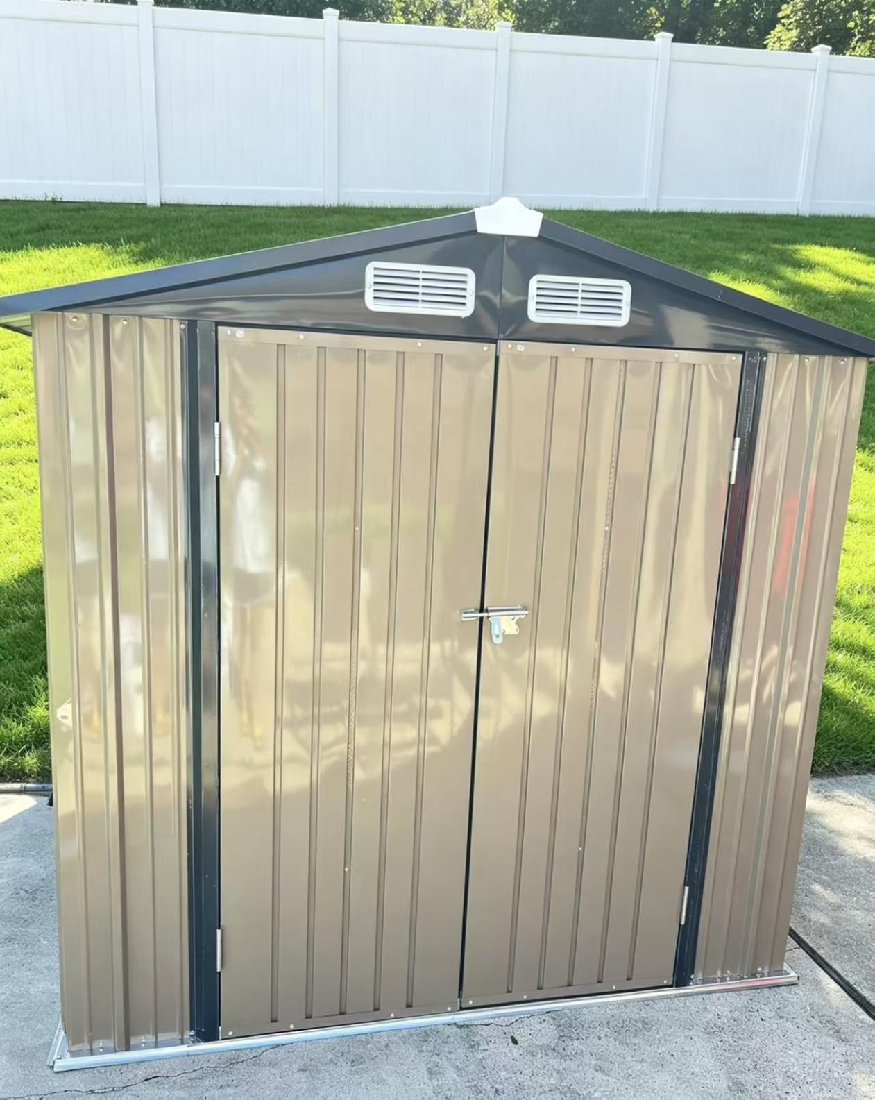 Aoxun 6.2x4 FT Shed Outdoor Storage Shed with Lockable Doors & Sloping Roof Metal Garden Tool Shed for Backyard, Patio, Poolside (Brown) customer photo 2