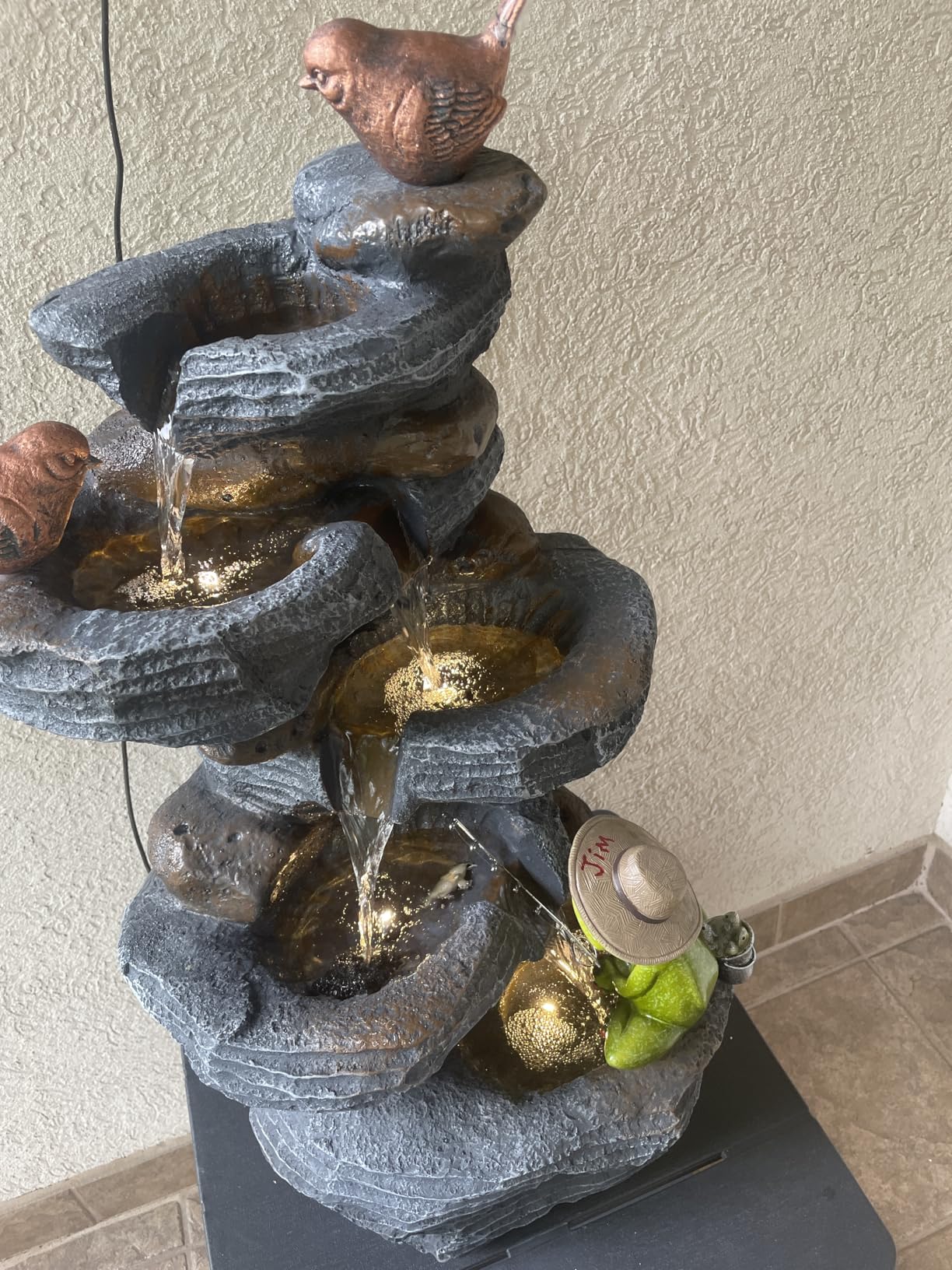 5-Tiers Cascading Rock Water Fountain Outdoor with LED Lights and Pump customer photo 1