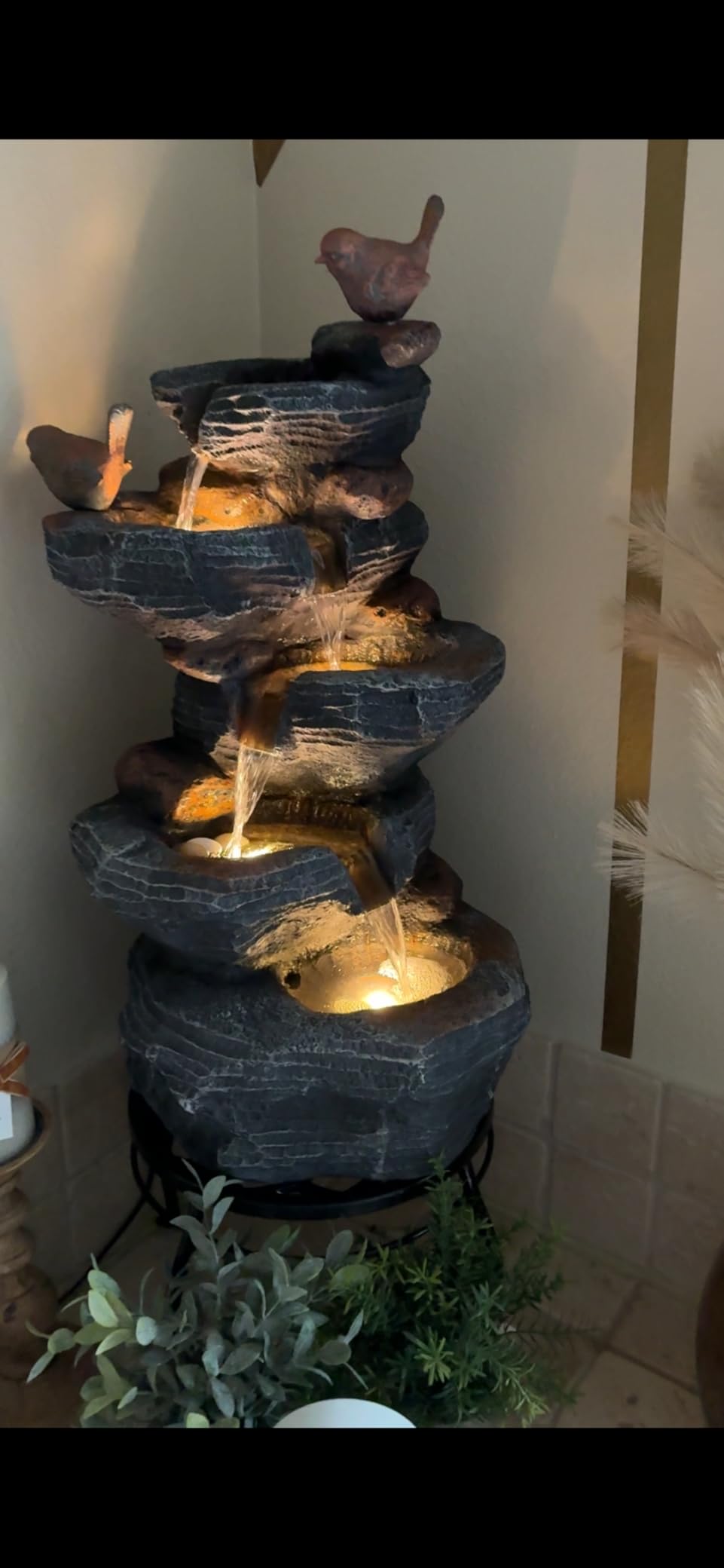 5-Tiers Cascading Rock Water Fountain Outdoor with LED Lights and Pump customer photo 2