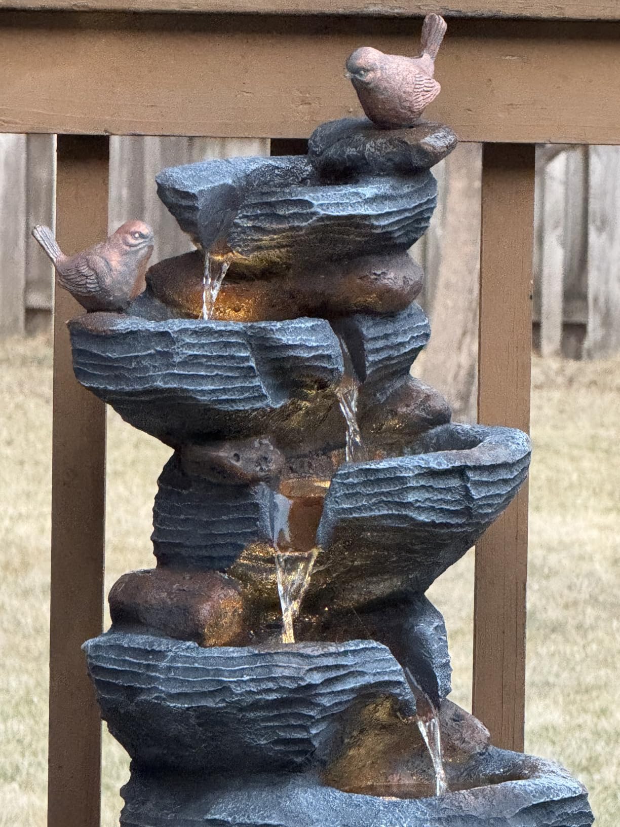 Grepatio Outdoor 5-Tiers Cascading Rock Water Fountain with 4 LED Lights customer photo 2