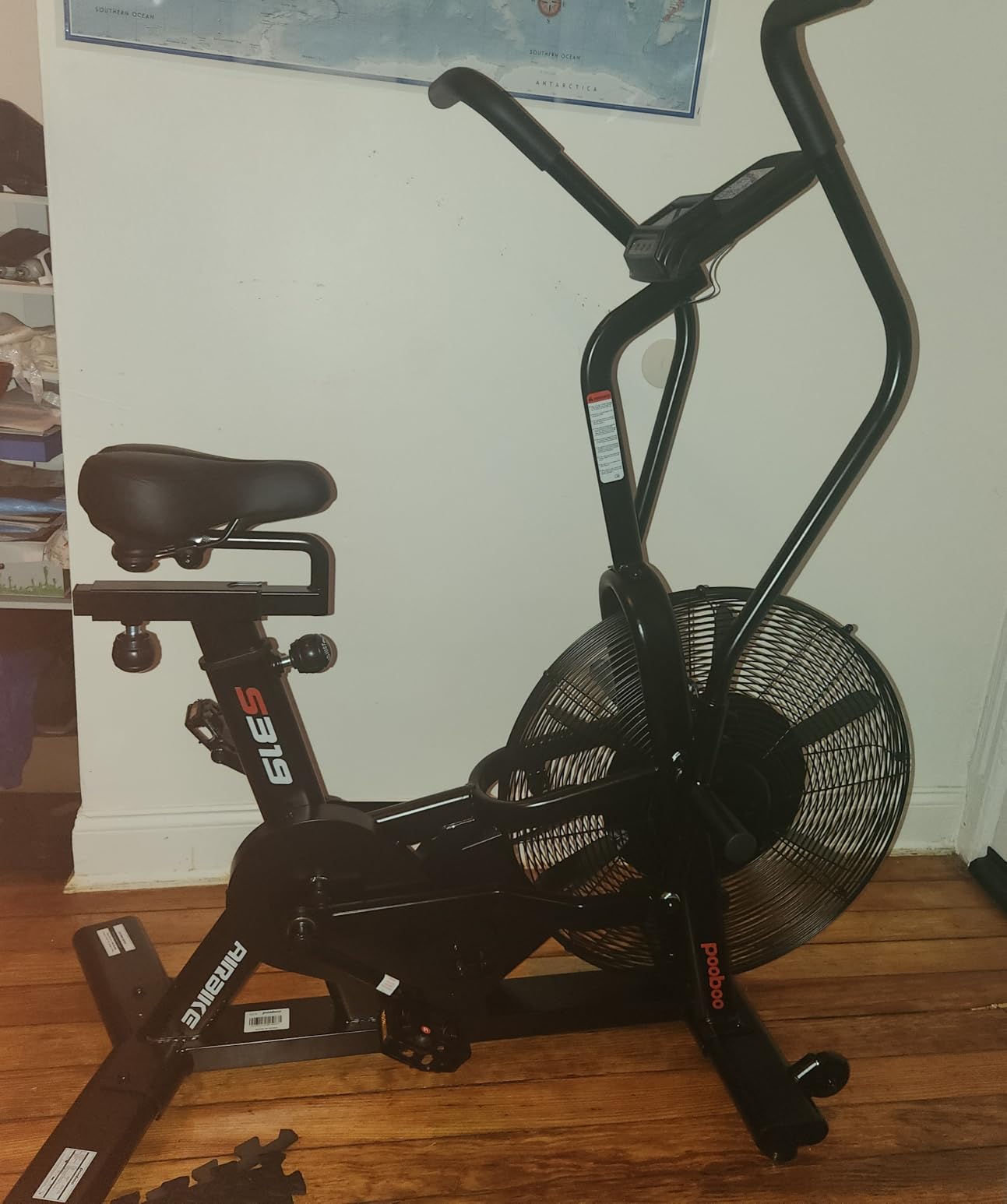 pooboo Air-Resistance Exercise Fan Bike, Air Bike with Dual Action Handlebars & Dual-Layer Transmission System, Stationary Bike with APP Connection for Home Gym HIIT Cardio Full Body Workout customer photo 2