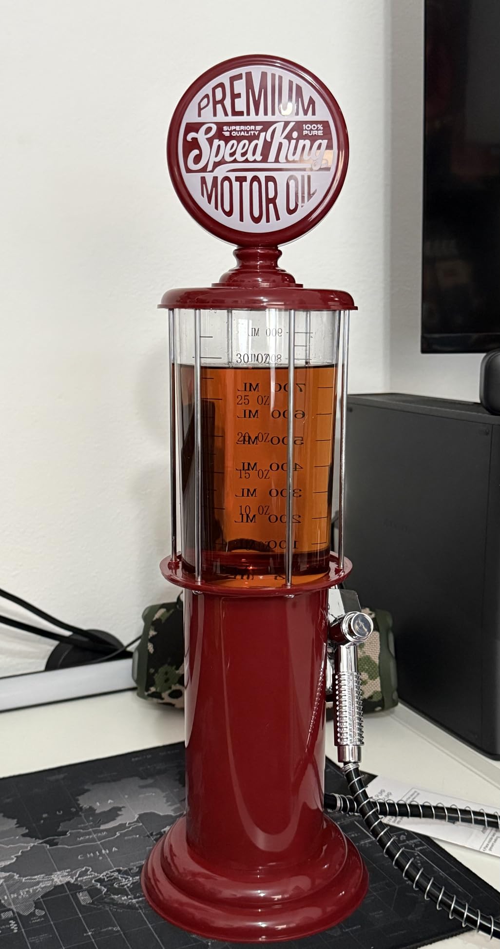 BLKSMITH Pump Liquor Dispenser for Home Bar | Vintage Style Chrome Plastic 30 Fl. oz Liquor Decanter for Man Cave Decor | Shot Dispenser for Scotch, Vodka, Cocktails, Non-Alcoholic Drink and More customer photo 1
