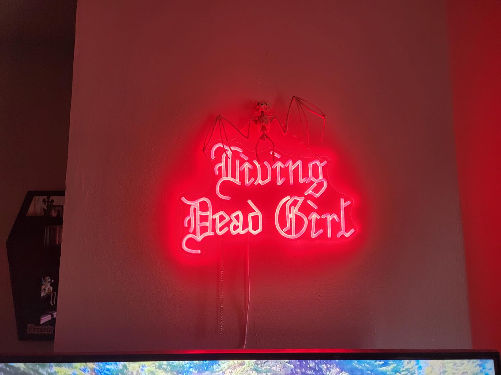Living Dead Girl Neon Sign Gothic Scary LED Light for Room Halloween Decor | Dimmable Phrase Neon Light Up Sign, Acrylic Red Letter LED Sign, Old English Font Word Neon Light, Bedroom Horror Party Decor customer photo 1