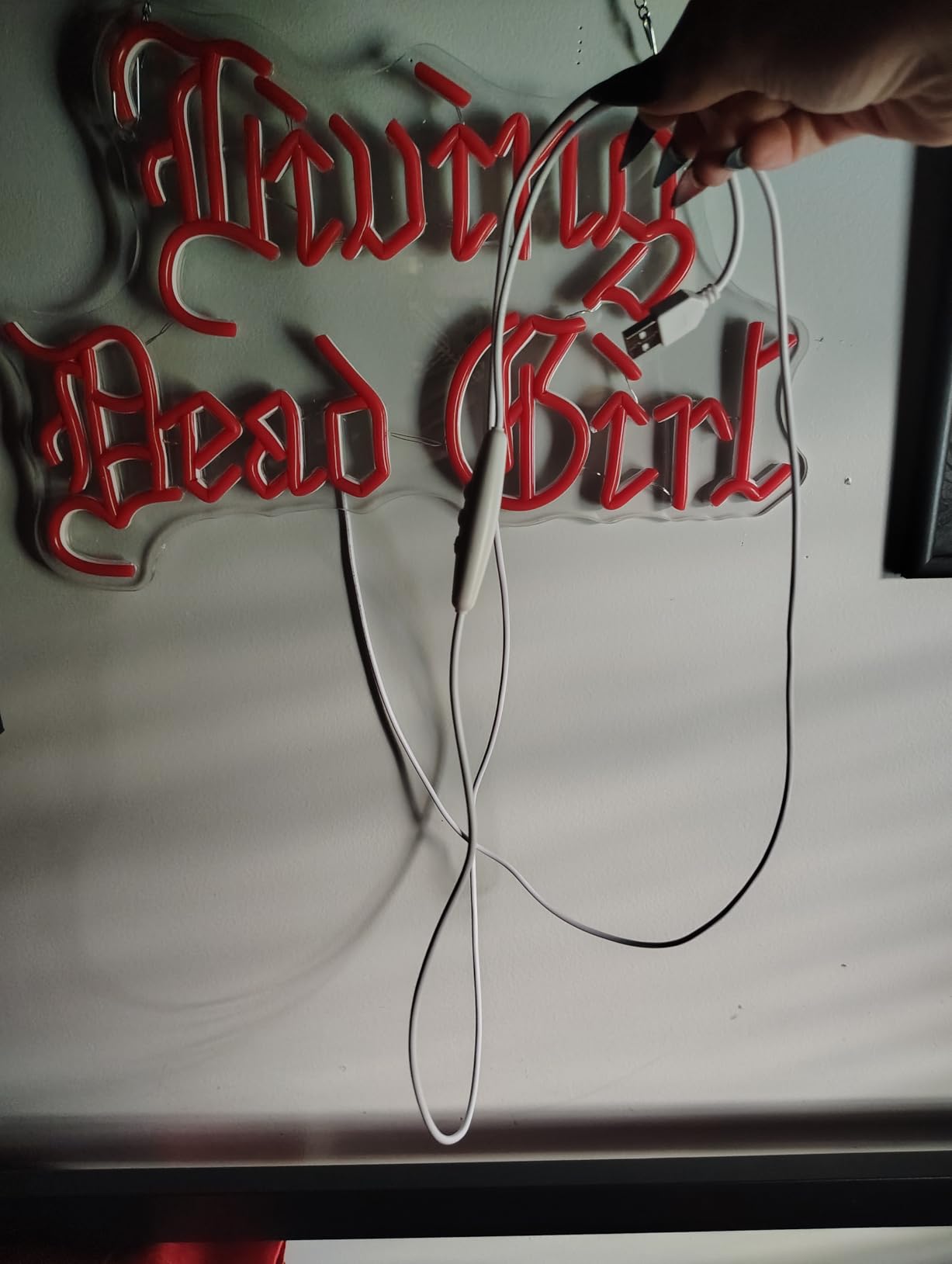Living Dead Girl Neon Sign Gothic Scary LED Light for Room Halloween Decor | Dimmable Phrase Neon Light Up Sign, Acrylic Red Letter LED Sign, Old English Font Word Neon Light, Bedroom Horror Party Decor customer photo 2