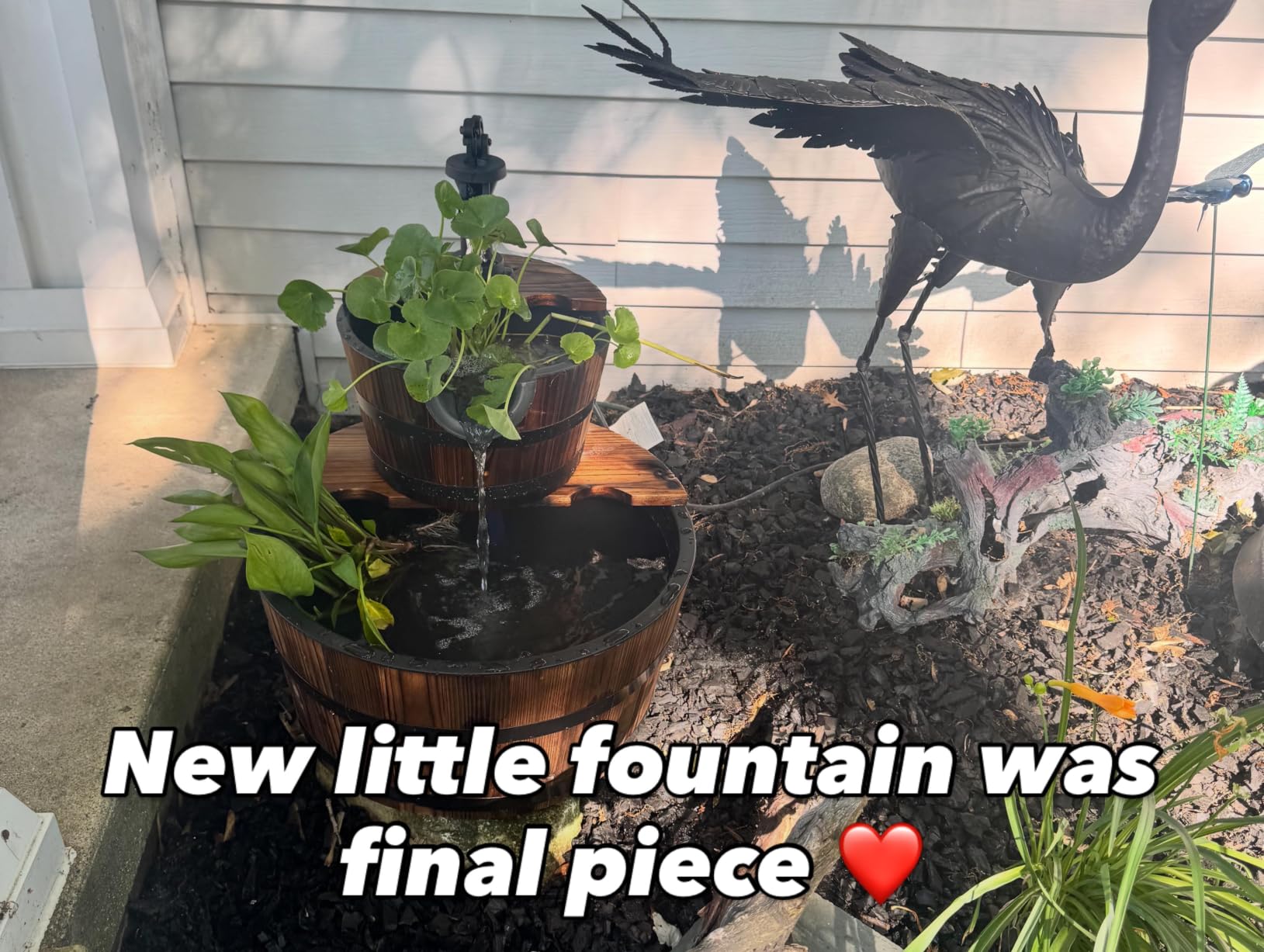 Aoxun 3-Tier Outdoor Water Fountain, Wood Barrel Cascading with Electric Decorative Hand Pump customer photo 1