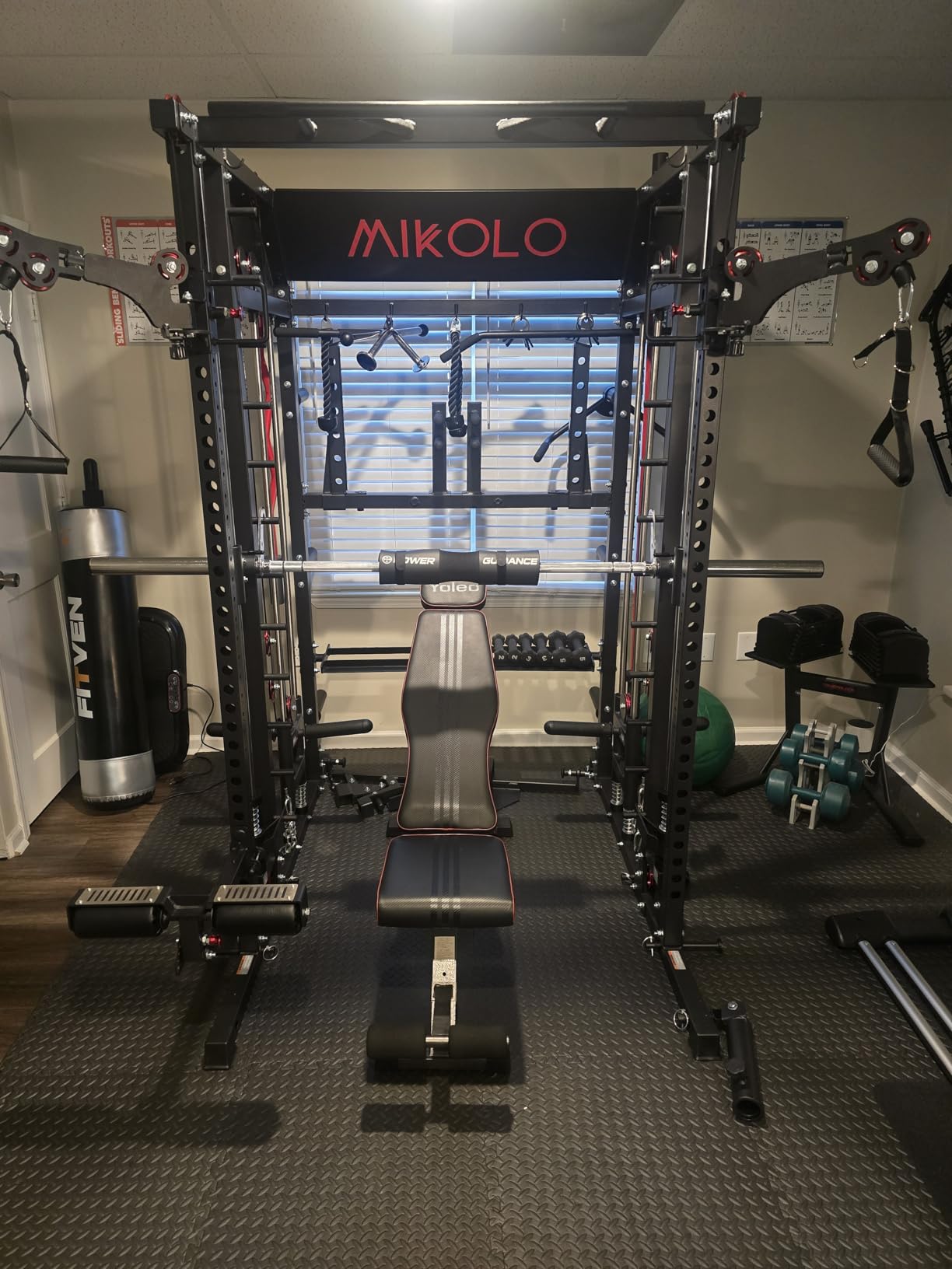 Mikolo Smith Machine, Multi-Function Power Cage with Dual Pulley System, Vertical Leg Press Attachment, Squat Rack Power Rack with More Training Attachment for Home Gym customer photo 1