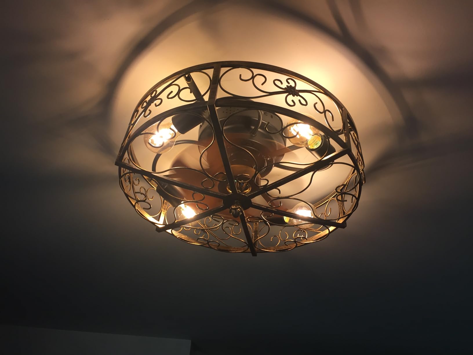 20'' Caged Ceiling Fan with Lights and Remote Control, Small Farmhouse Bladeless Low Profile Ceiling Fans Lights, Vintage Flush Mount Ceiling Light, Reversible Motor 6 Speeds for Bedroom, Living Room customer photo 2