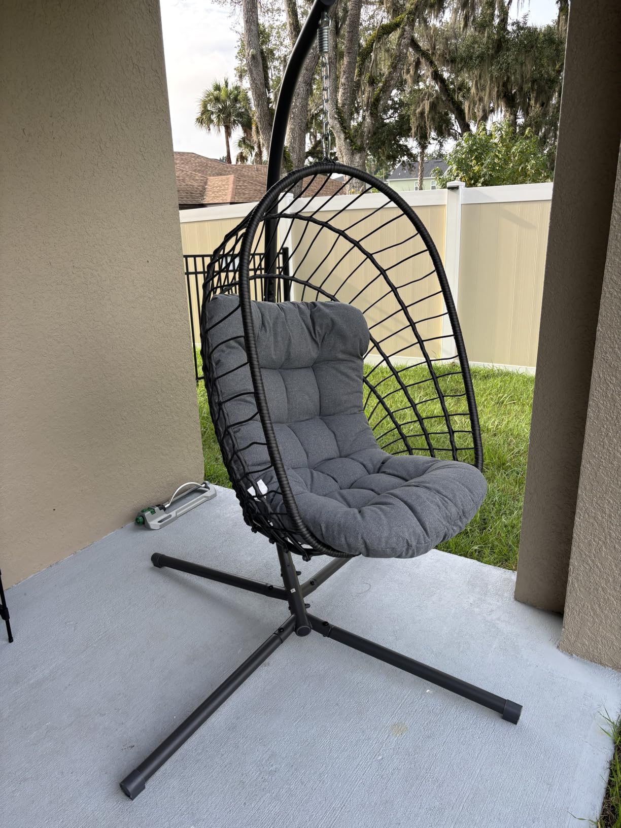 Kingdura Hanging Egg Chair with Stand Indoor Outdoor, Foldable Rattan Wicker Hammock Egg Swing Chair for Bedroom Porch Patio Garden, Thickened Cushion, 350LBS Capacity, Heavy Duty Frame customer photo 1