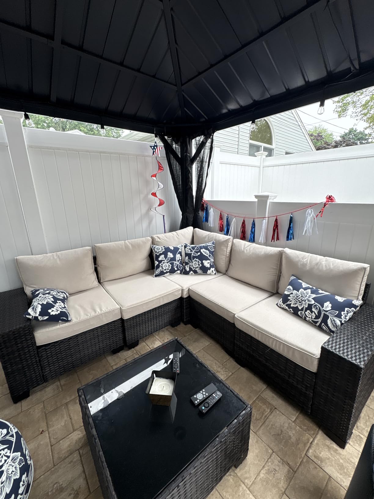 Patio Furniture Set, 10 Pieces Outdoor Couch Sofa with Wider Armrests & Glass Coffee Table, Outdoor Sectional Furniture with Thick Cushions for Party, Poolside,Garden-Navy customer photo 1