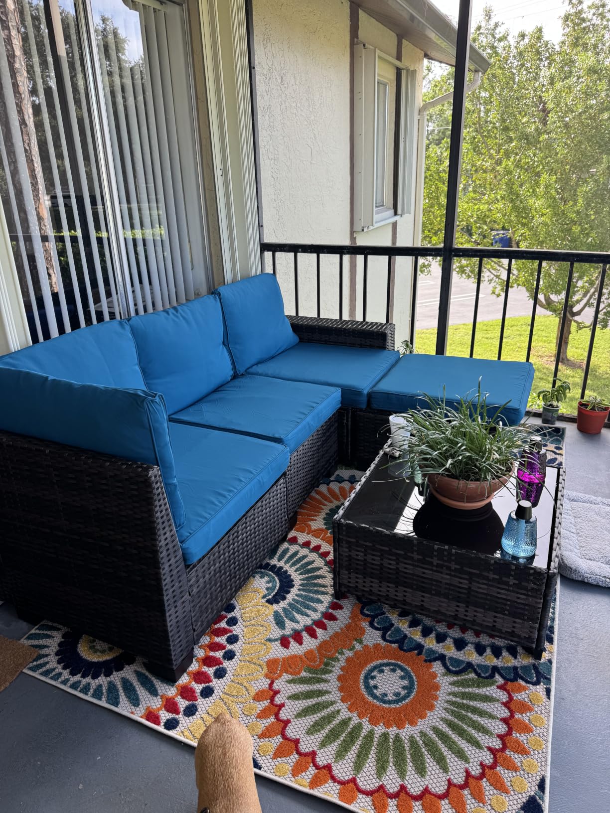 Patio Furniture Set, 10 Pieces Outdoor Couch Sofa with Wider Armrests & Glass Coffee Table, Outdoor Sectional Furniture with Thick Cushions for Party, Poolside,Garden-Navy customer photo 2