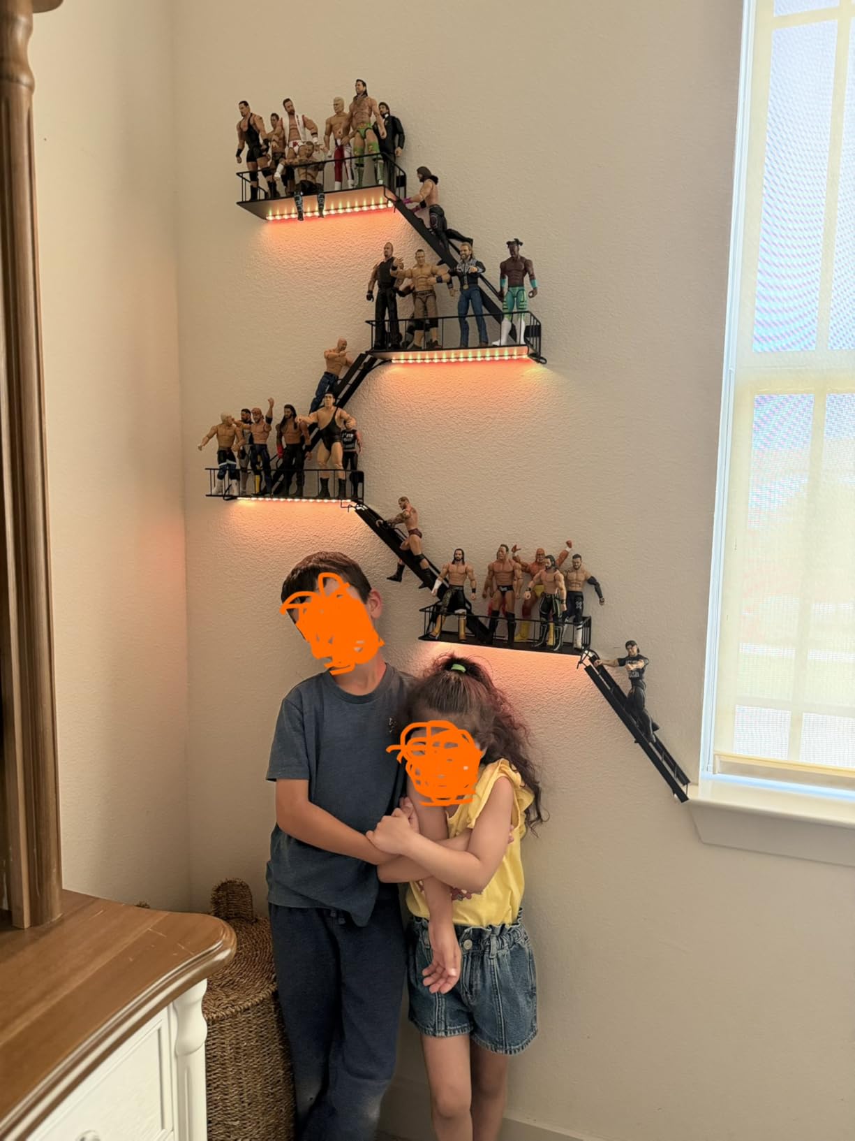 Fire Escape Wall Shelf for Collectibles - Iron Fire Escape Shelf with Pre-Attached LED Light Strips, 12 Colors, Holds 44 lbs customer photo 1