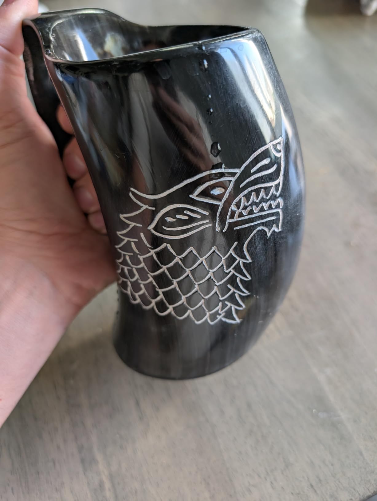 Wolf Design Viking Wooden Mug Set 16-20 oz | Wood Cup and Shot Glass with Wood Bottle Opener Burlap | 100% Natural Wood Tankard | Unique Gift | For Beer, Ale, Mead customer photo 1