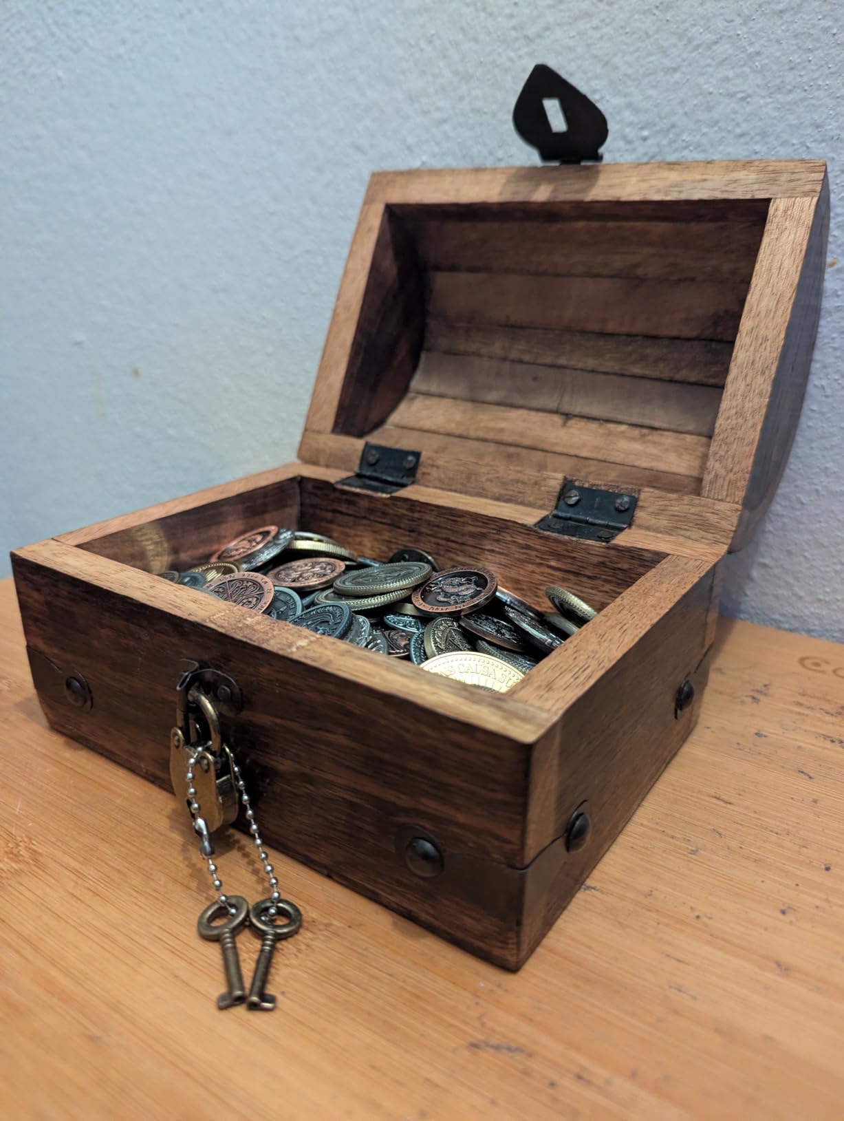 Handmade Pirate Treasure Chest - Wooden Storage Box with Iron Lock & Skeleton Key - Rustic Decorative Jewelry (XL 16 x 11 x 11) customer photo 1