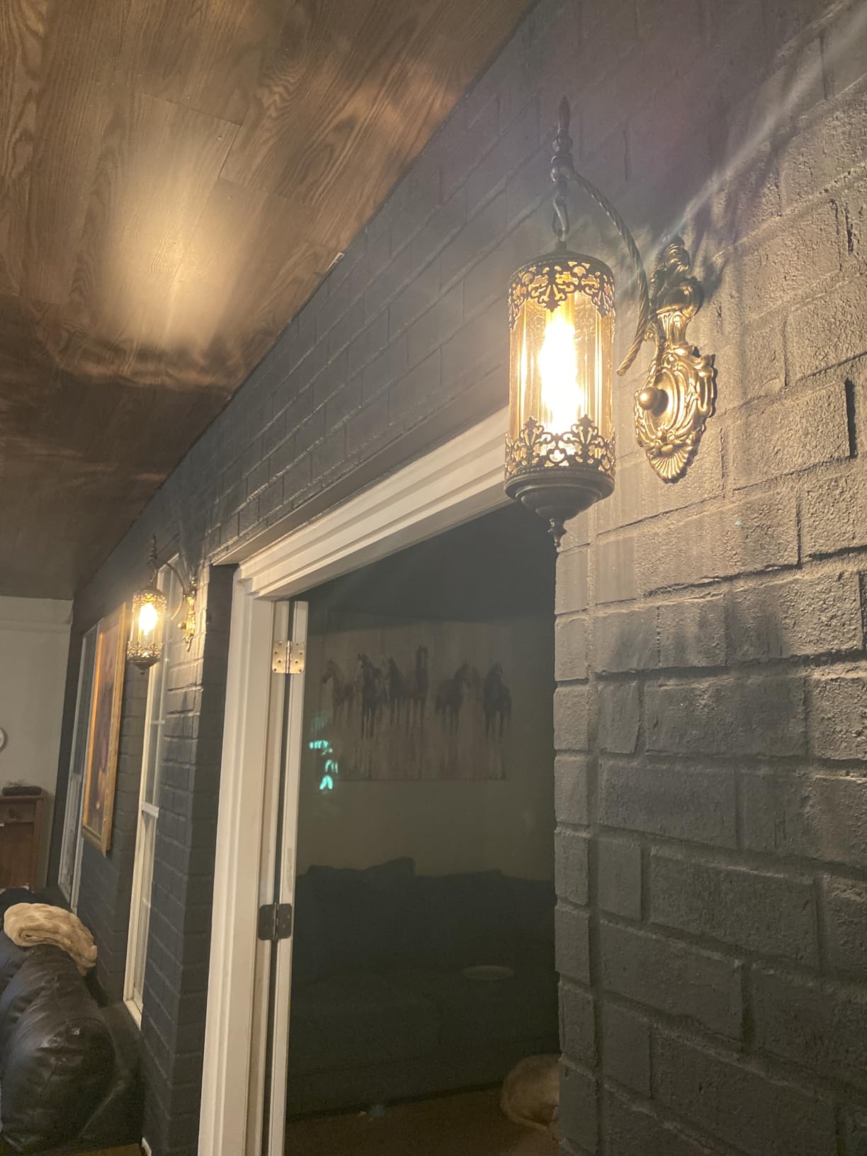 VitaLink Gothic Wall Sconce 2 Pack, Amber Glass Rustic Gold Wall Lamp Lantern Retro Wall Mount Lighting with Amber Glass, Hardwired Vintage Sconces for Living Room Bedroom Bathroom customer photo 1