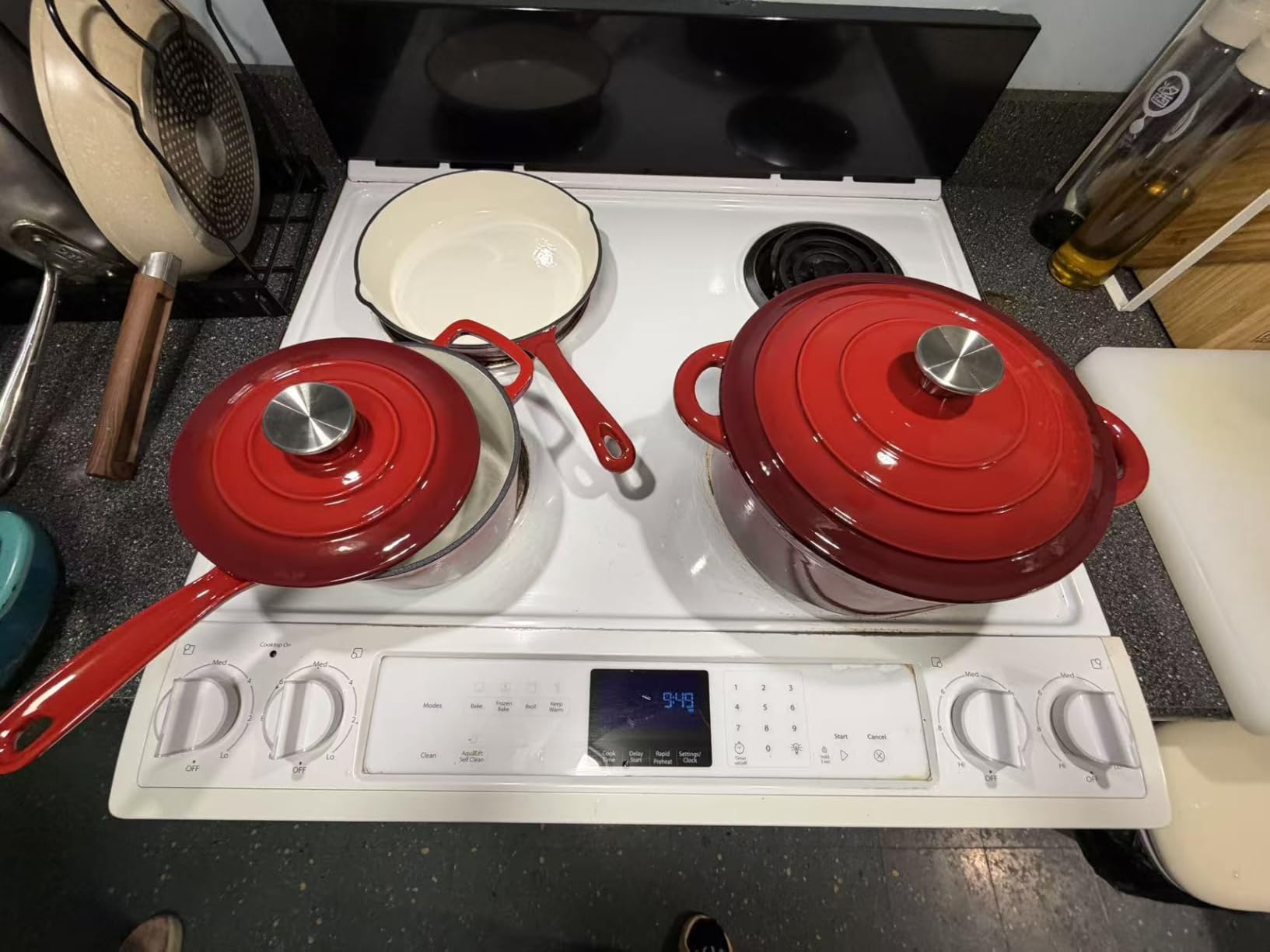7 Pcs Enameled Cast Iron Pots and Pans Set, Induction Enamel Coated Cookware, Blue Dutch Oven Set with Lids, Oven Safe up to 500° F or on All Stovetop, PFOA&PFAS Free customer photo 1