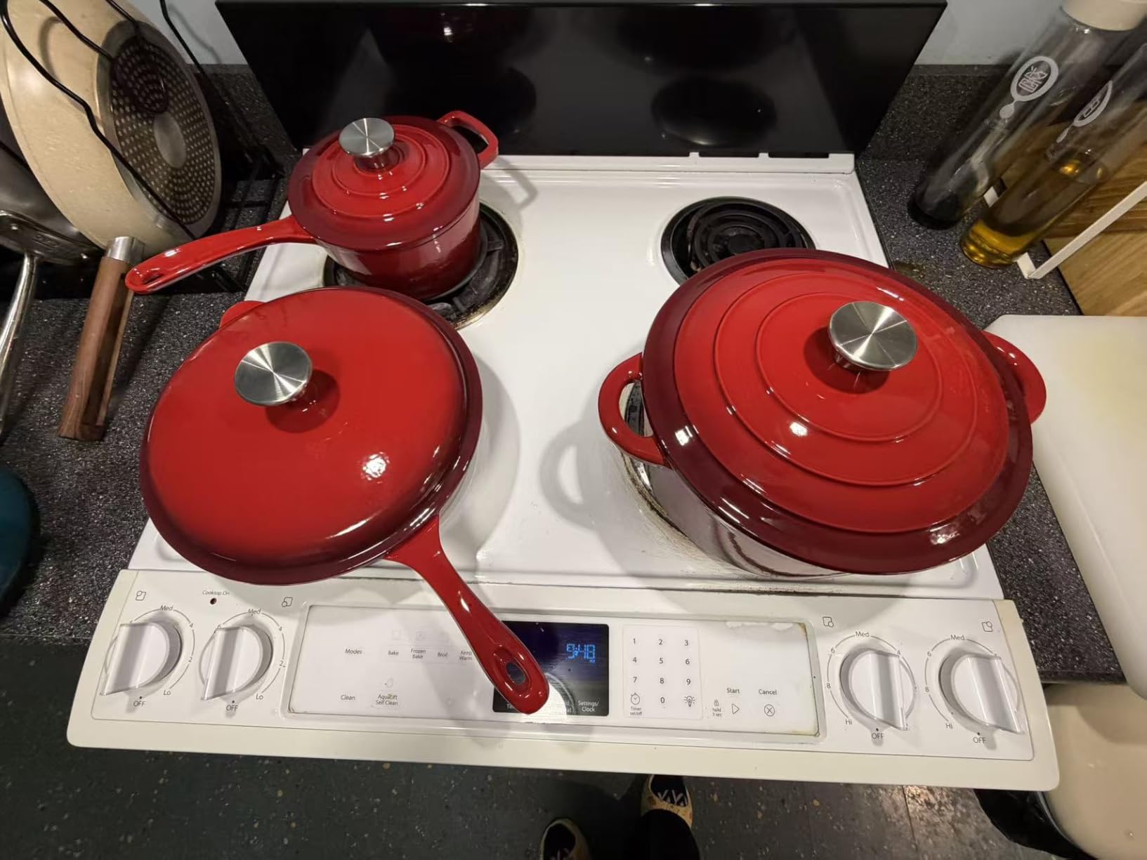 7 Pcs Enameled Cast Iron Pots and Pans Set, Induction Enamel Coated Cookware, Blue Dutch Oven Set with Lids, Oven Safe up to 500° F or on All Stovetop, PFOA&PFAS Free customer photo 2