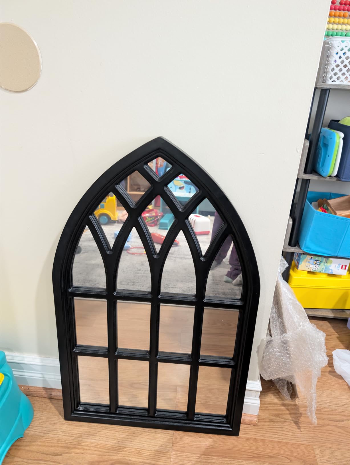 Gothic Arched Window Mirrors for Wall Decor 20 X 32 Inch, Black | Wood Frame Cathedral Windowpane customer photo 2