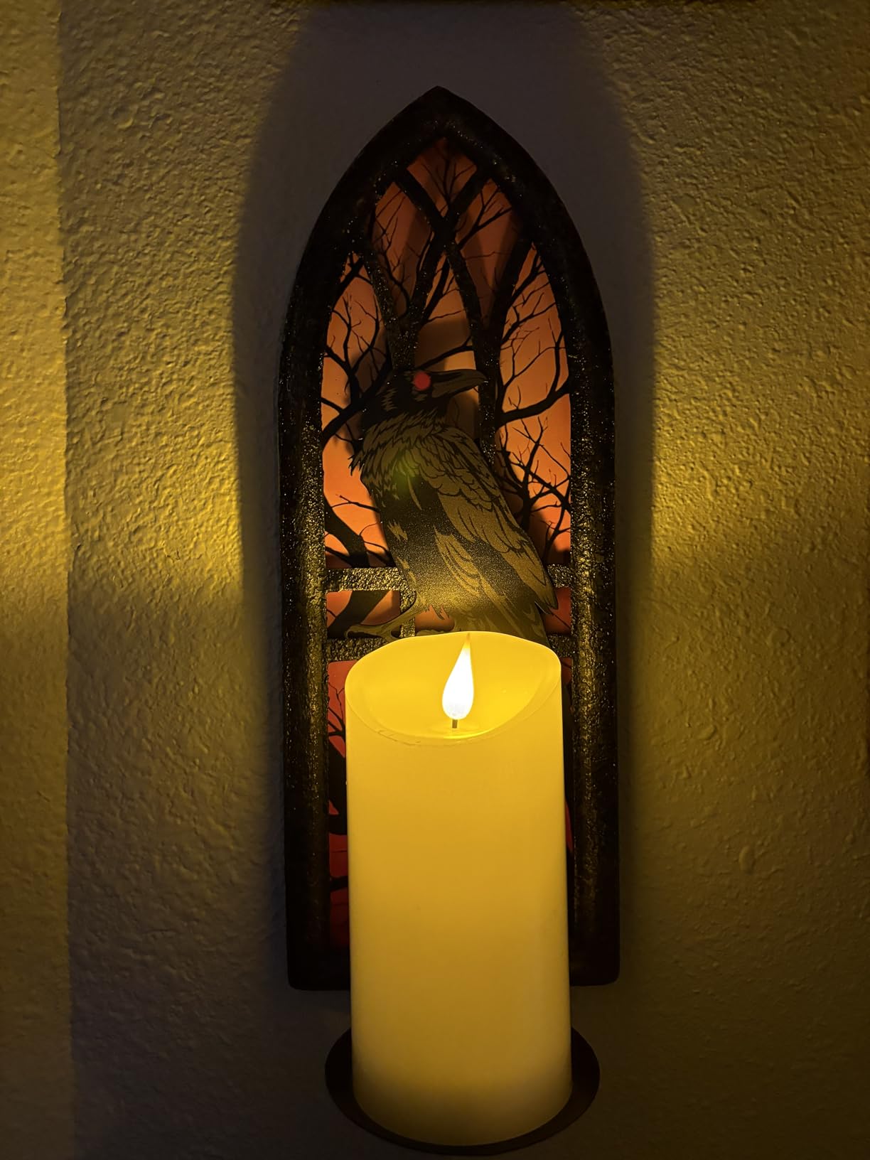 Gothic Wall Candle Sconces Set of 2, Wrought Iron Crow Wall Mounted Candelabra Holder with Removable Trays for Taper & Pillar Candles, Medieval Cathedral Window Design, Dark Academia Decor customer photo 2