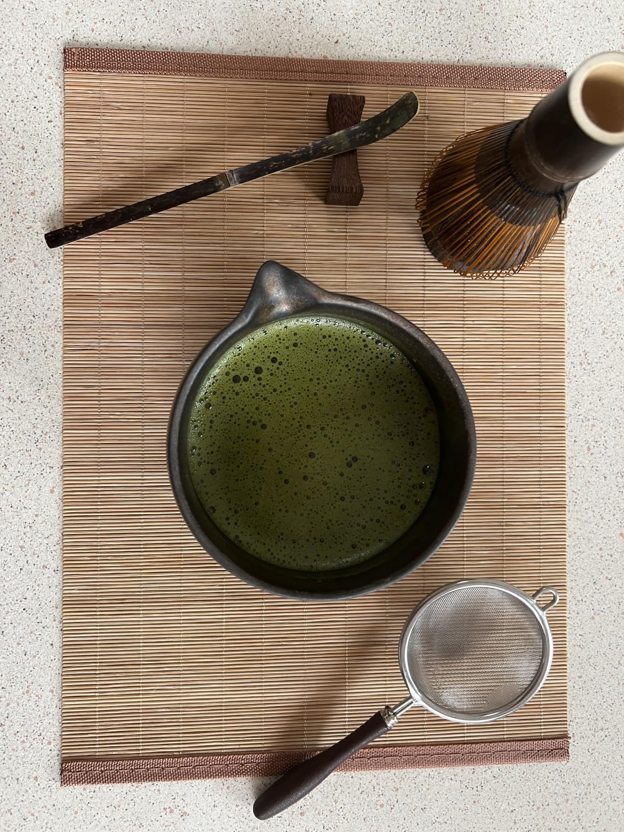 7-Piece Matcha Set with Handmade Bowl & 100-Prong Purple Bamboo Whisk | Gilded Artisan Finish | Bamboo Tea Mat Included | 100-Prong Creamy Foam | Japanese Tea Ceremony | Gift for Matcha Lovers customer photo 2