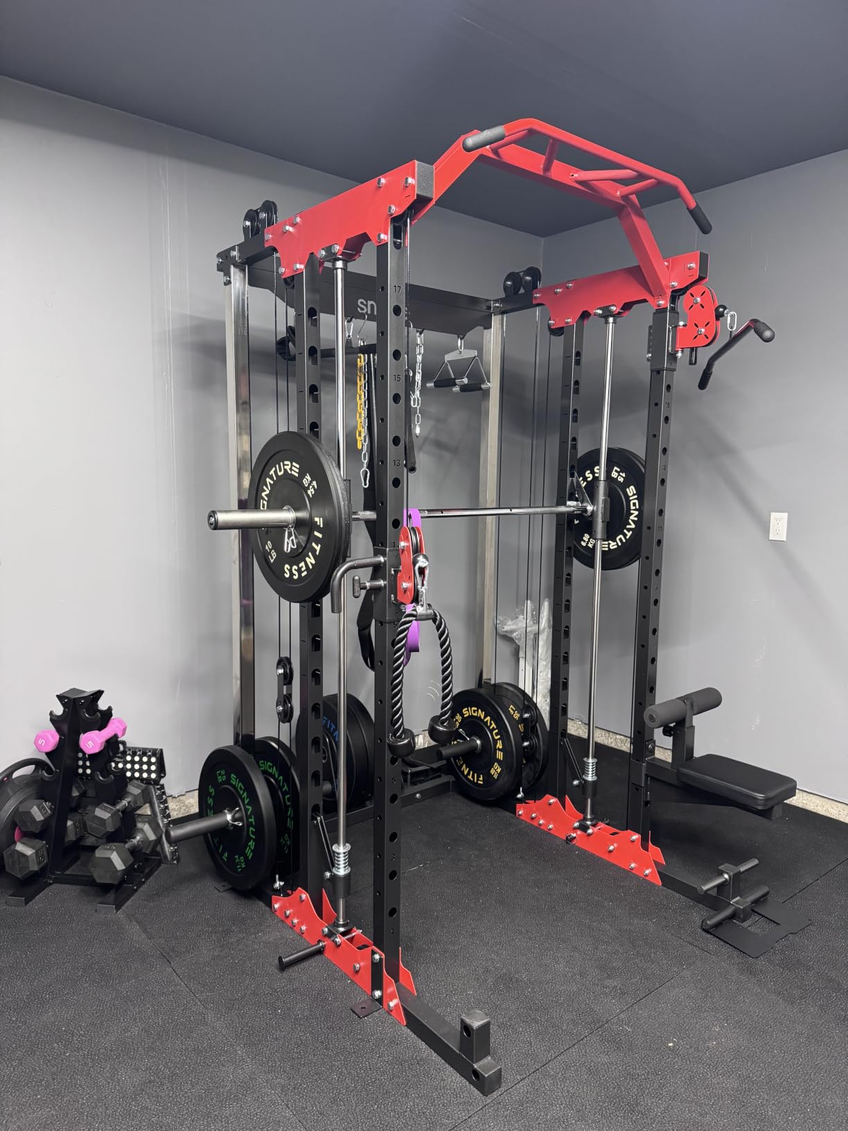 SNODE ALL10 Smith Machine for Home Gym, Power Rack with Cable Crossover, Squat Rack with Leg Press and Advanced LAT Pull-Down Seat, 2000LB Weight Capacity customer photo 1