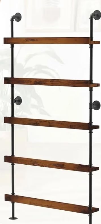 TONGMO 5-Tier Wall Mounted Wine Rack, Industrial Pipe Floating Bar Shelves, Liquor Bottle Display Shelf Holds 40+ Bottles, Space-Saving Storage for Home Bar Kitchen Dining Room, 31.5