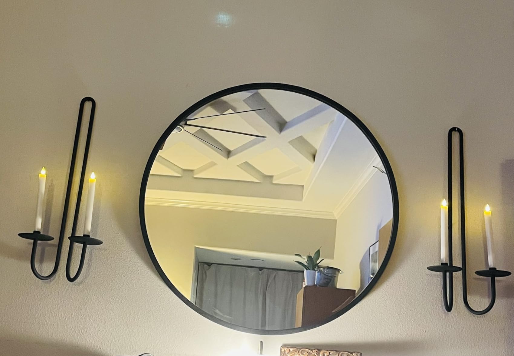Wall Sconce Candle Holder Metal Hanging Wall Decorations Gothic Bat Wall Light Candle Holder for Home, Living Room, Bathroom, Dining Room, Set of 2 (Black) customer photo 2