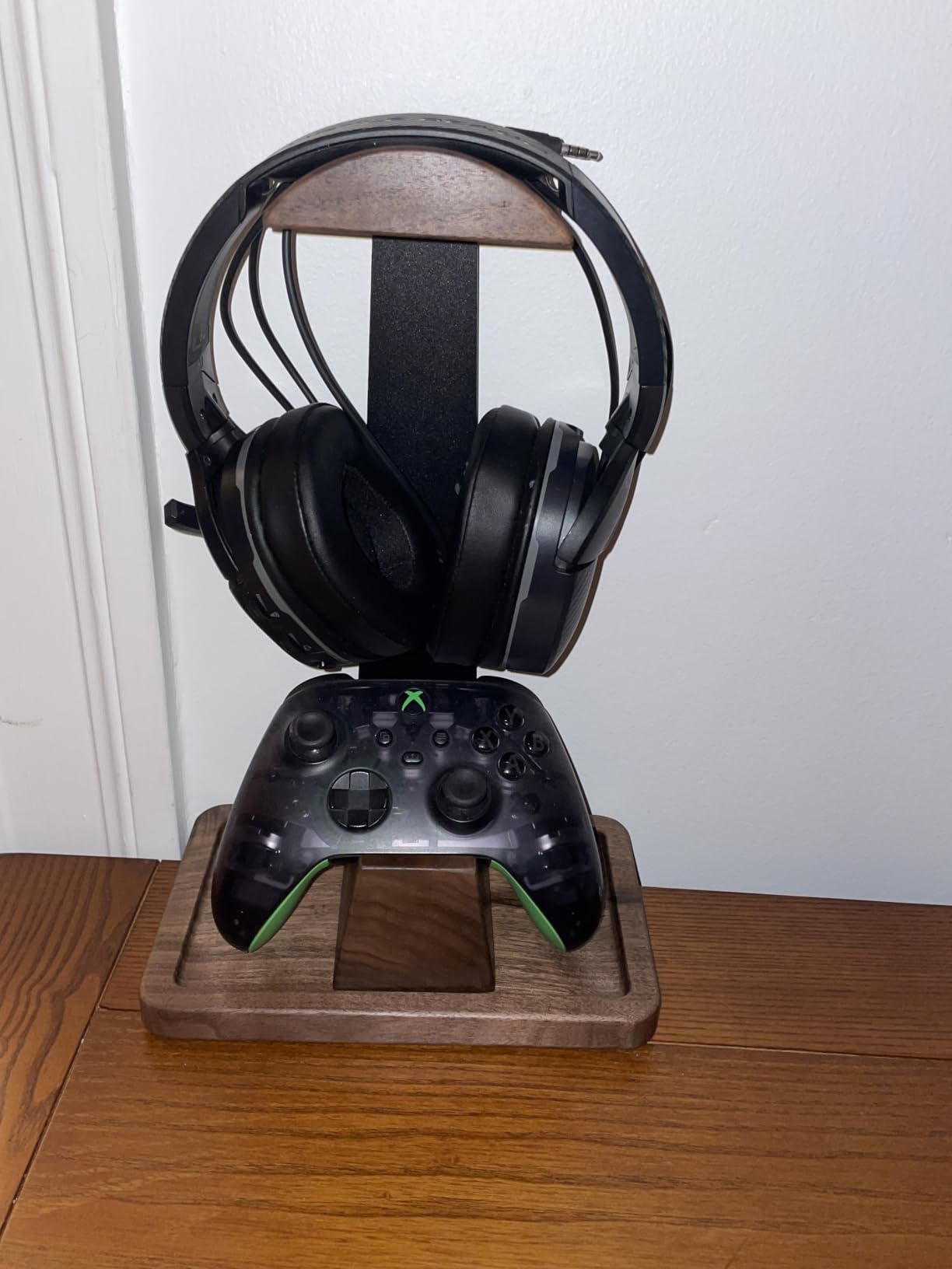 UPERGO Walnut Headphone Stand with Controller Holder & Storage Base | Solid Wood Grain, Gear & Charger Storage, Gamer Gift for PS5 Xbox Controllers, Desk Accessories customer photo 1