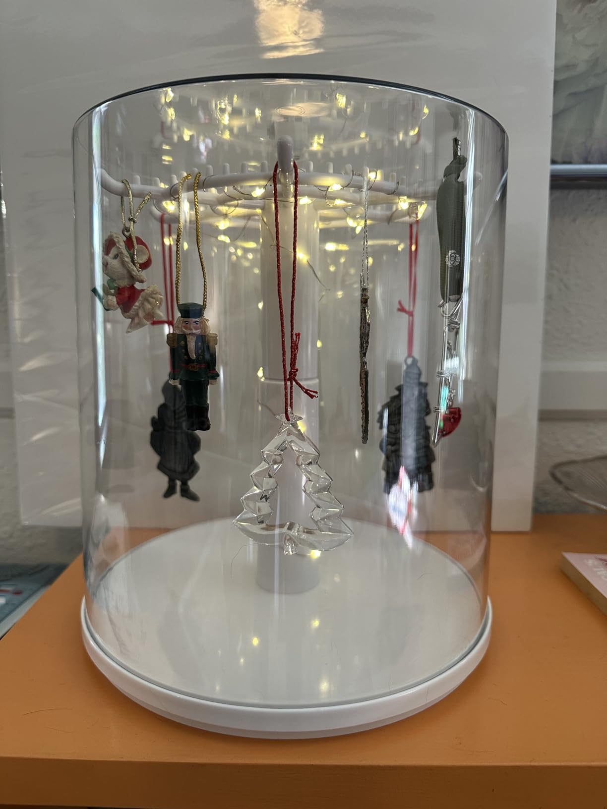 Rotating Display Case with LED Lights - 6.7 Inch Clear Acrylic Figure Showcase for Labubu, Art Toys, Blind Box Collectibles & Mini Figures, Dustproof Display Box (Beige) customer photo 1