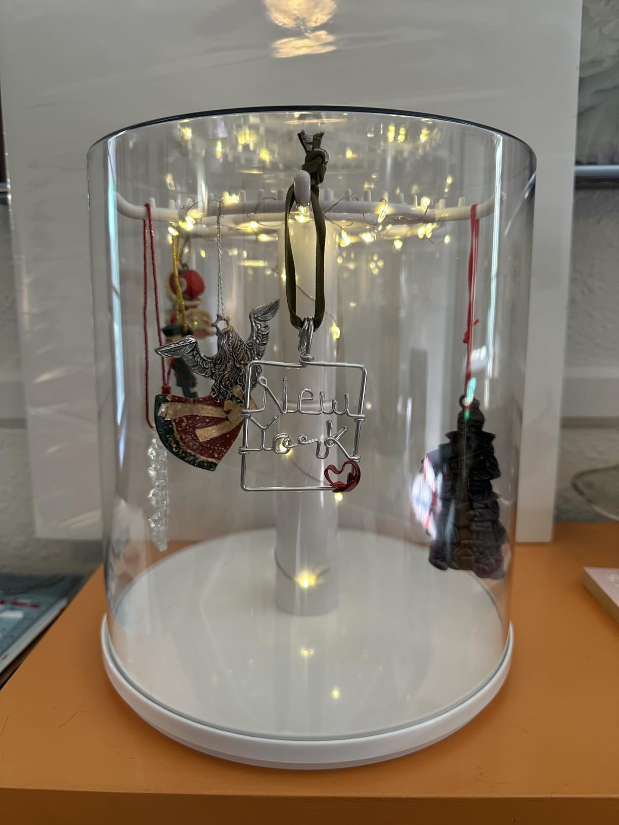 Rotating Display Case with LED Lights - 6.7 Inch Clear Acrylic Figure Showcase for Labubu, Art Toys, Blind Box Collectibles & Mini Figures, Dustproof Display Box (Beige) customer photo 2