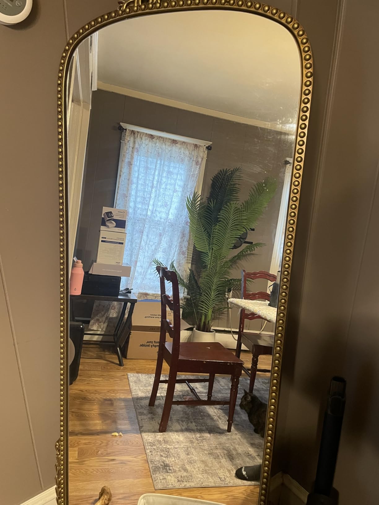28 x 69 Inch Baroque Arch Full Length Mirror, Vintage Arched Carved PU Frame Floor Full Body Standing Dressing Mirror with 3-Way Installation for Bedroom Entryway, Antique Bronze customer photo 1