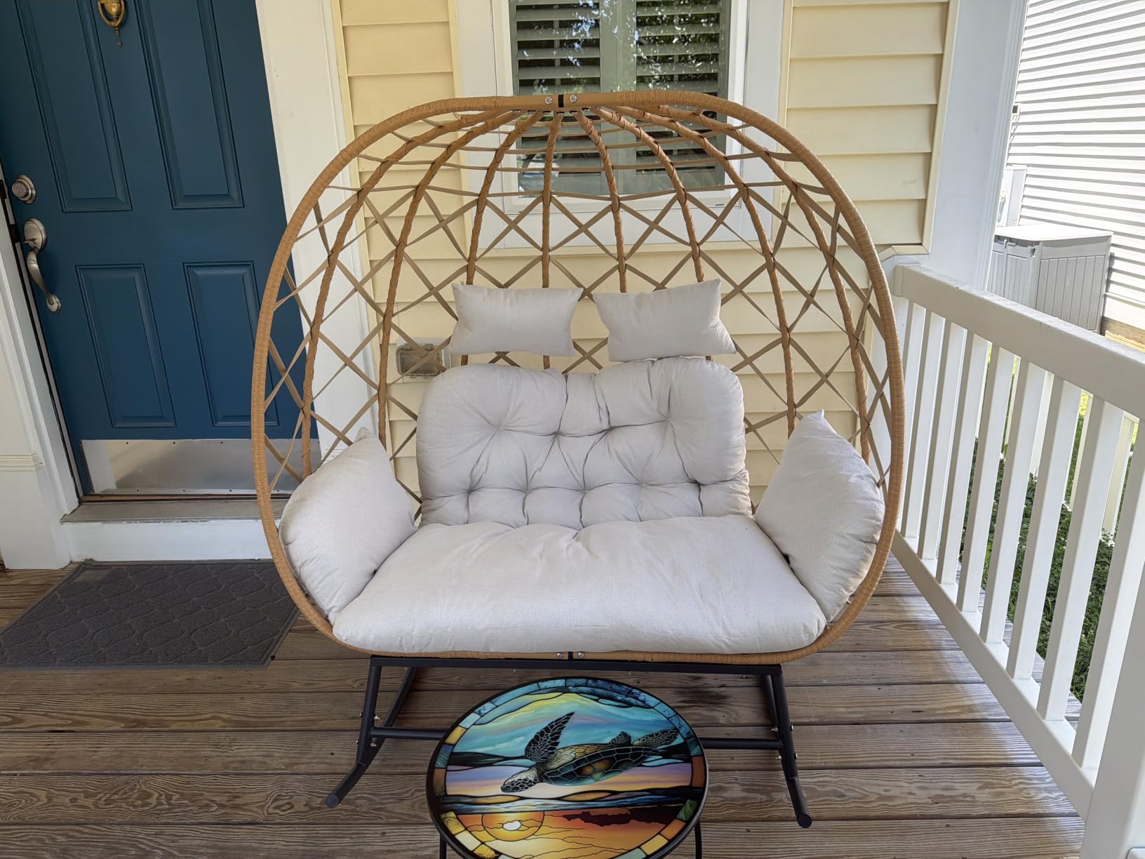 Wicker Egg Chair Outdoor, 480 lb Oversized Patio Lounge Chair, Beige | Egg Chair Indoor with Thick Cushion, Waterproof PE Rattan and Stainless Steel Frame for Balcony, Porch, Backyard, Bedroom customer photo 1