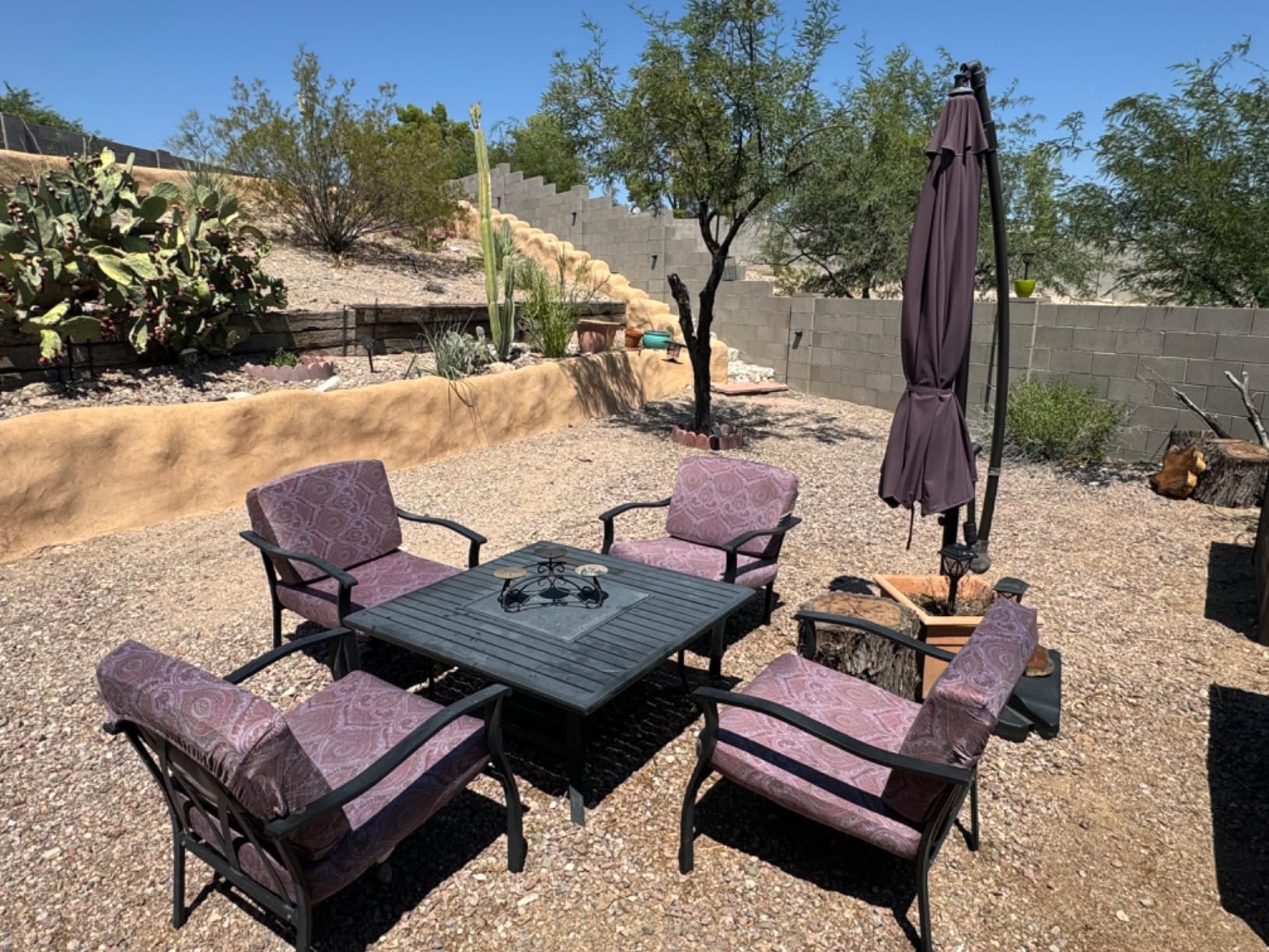 wikiwiki 10ft Solar LED Offset Patio Umbrella, Outdoor Cantilever Patio Umbrellas with Solar Lights for Backyard, Poolside and Garden, Easy Tilt Adjustment, 32 LED Lights & Polyester Shade, Tan customer photo 1
