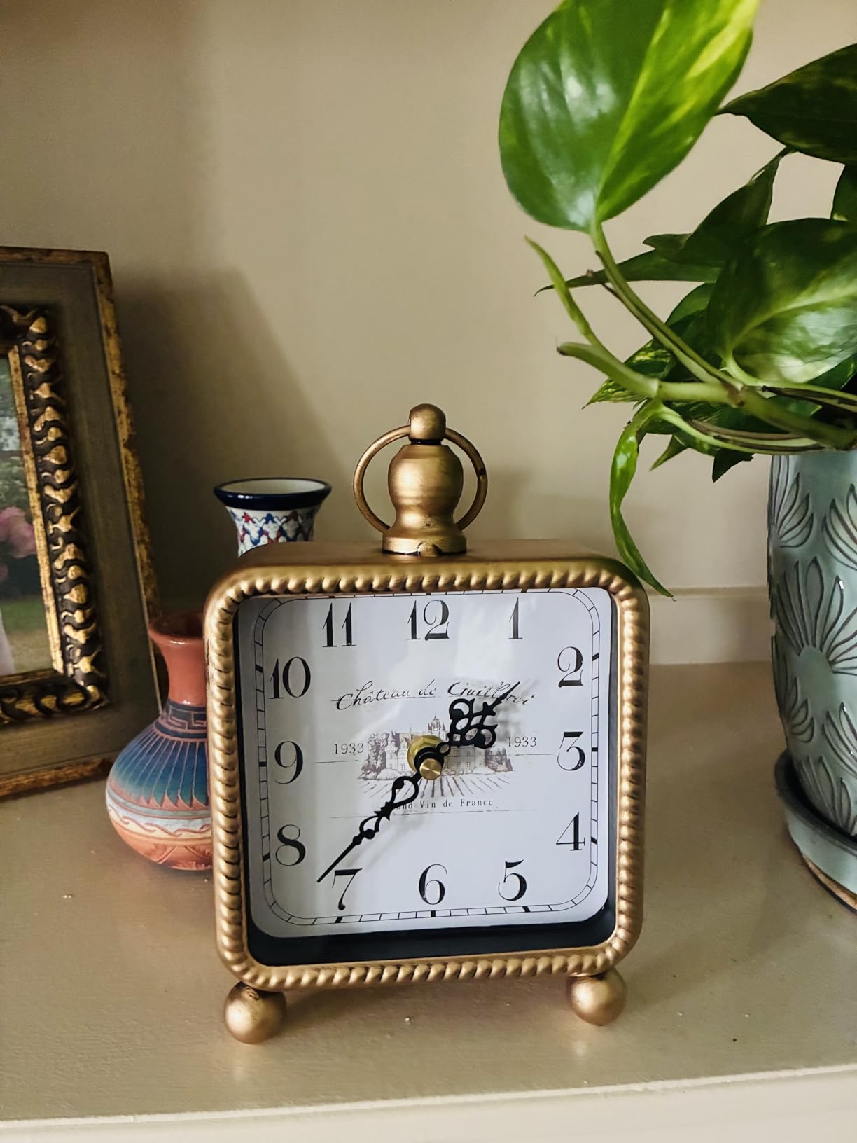 Vintage Black Table Clock on Stand, Desk and Shelf Decor Clock | French Rustic Style Mantel Clocks for Farmhouse, Living Room, Bedroom, Bedside, Gift ( 8.5