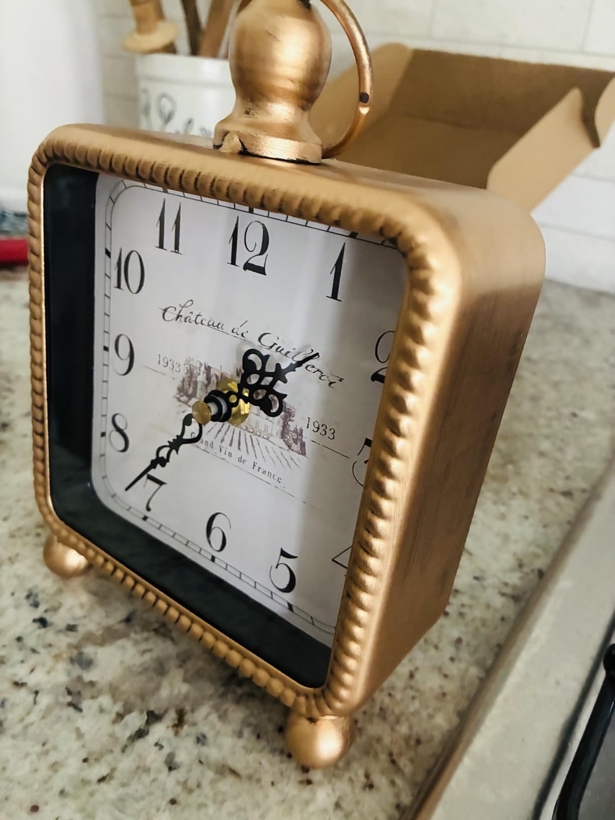 Vintage Black Table Clock on Stand, Desk and Shelf Decor Clock | French Rustic Style Mantel Clocks for Farmhouse, Living Room, Bedroom, Bedside, Gift ( 8.5