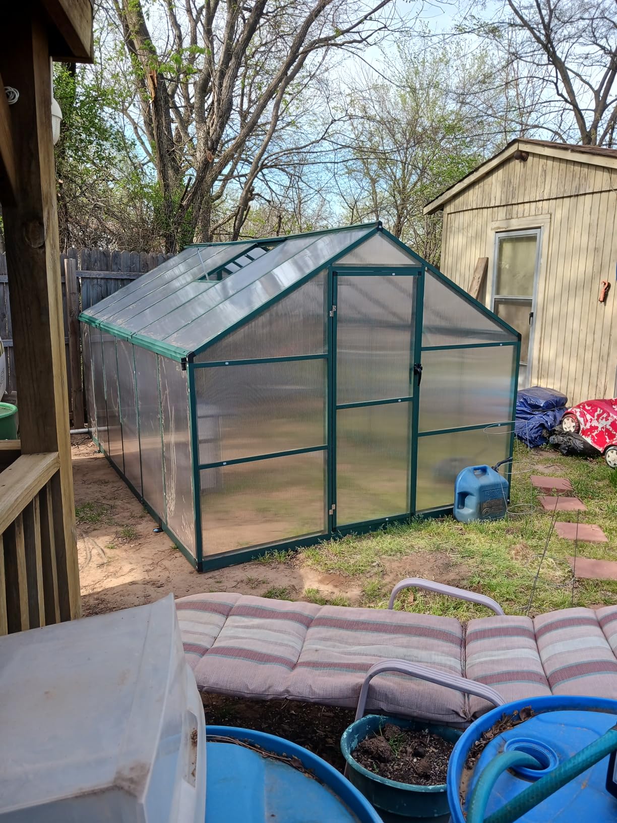 8x12 FT Greenhouse, Large Walk in Greenhouses for Outdoors and Garden Planting, Polycarbonate Greenhouse with Enhanced Aluminum Frame, Green Houses with Quick Setup Structure and Roof Vent, Green customer photo 1