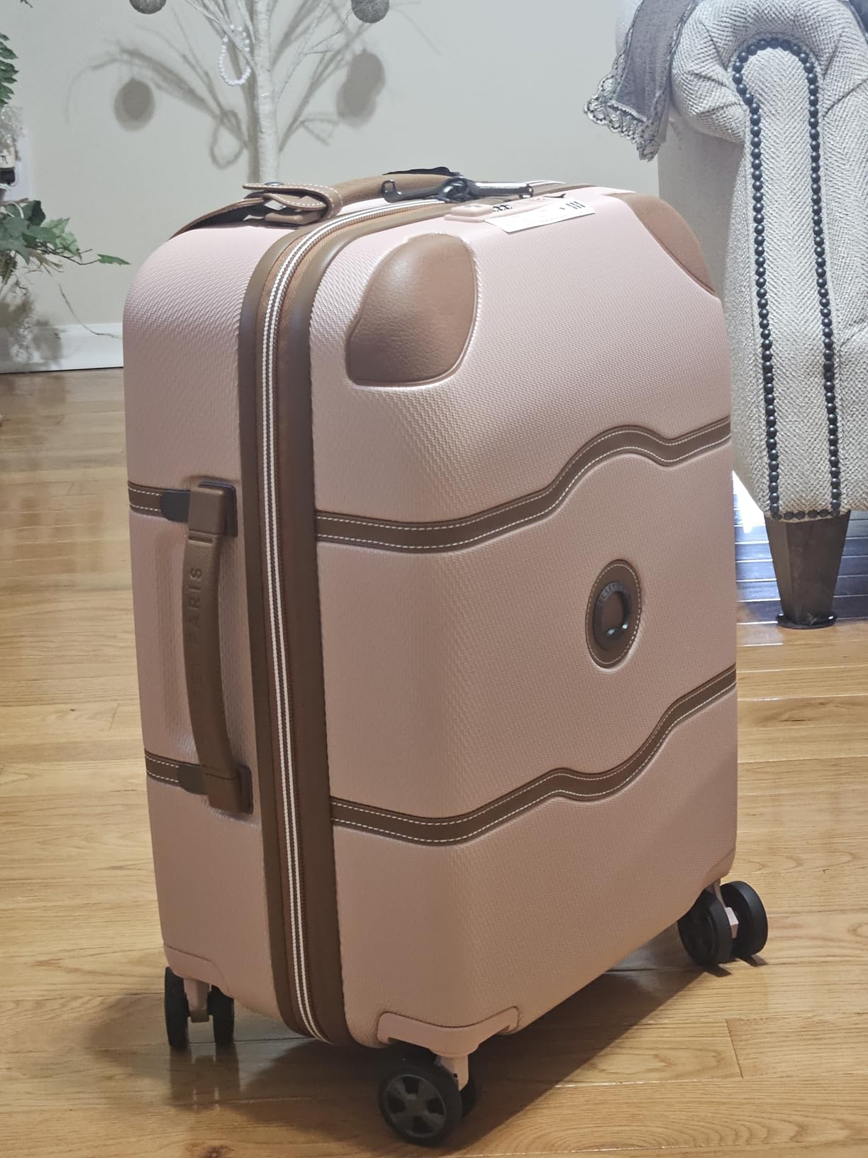 DELSEY PARIS Chatelet Air 2.0 Carry-On Plus Suitcase 20 Inch, Hardside Polycarbonate Luggage, Dual-Density Spinner Wheels, TSA Lock, USB Port, Beige Rose customer photo 1