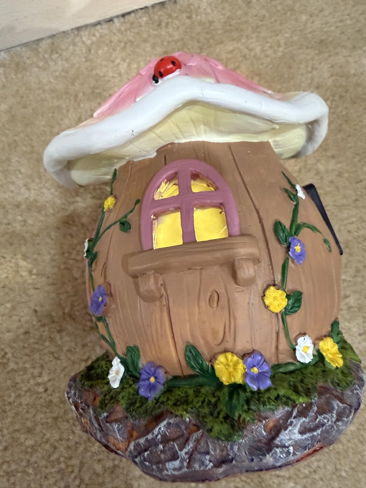 Mushroom Fairy Garden House Statue Outdoor Figurine with Solar Light - Fairy Garden Accessories Decor & Fairy Cottage Ornaments for Patio Yard Balcony Decoration customer photo 2