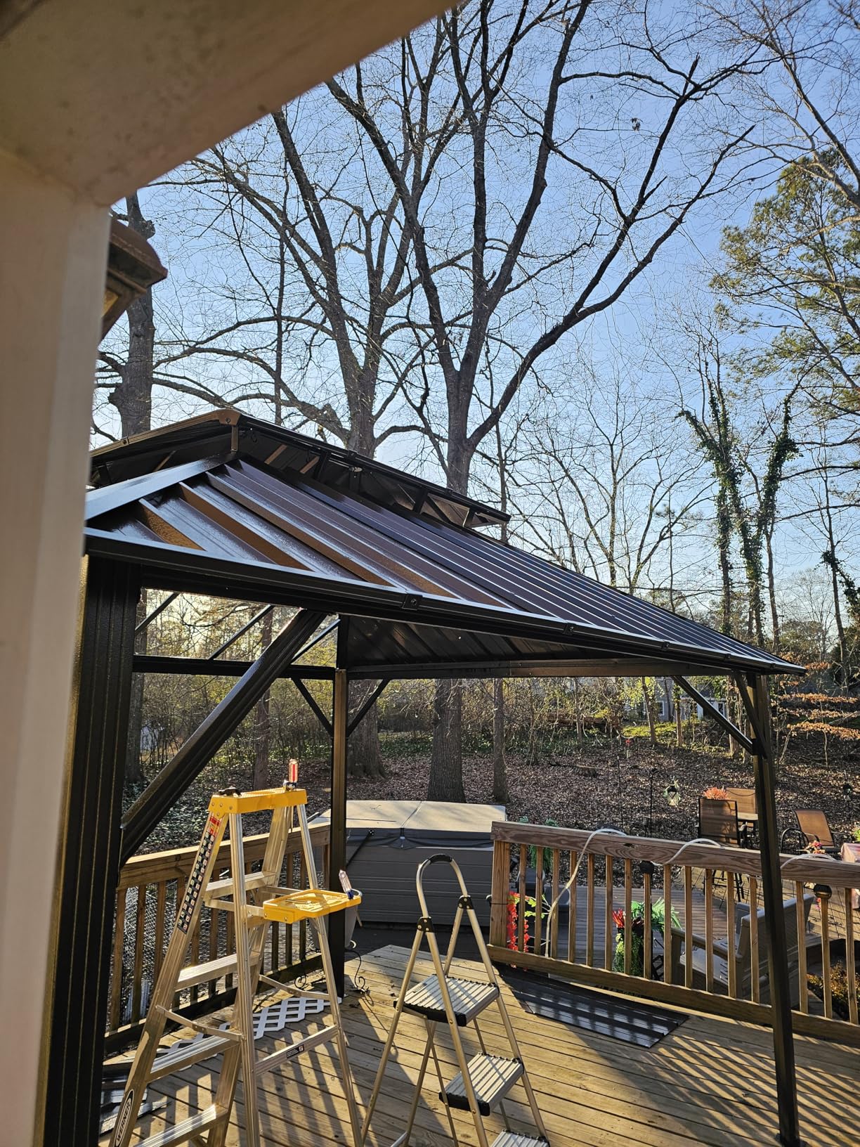 Aoxun 12'x16' Hardtop Gazebo with Galvanized Steel Double Roof Brown | Permanent Metal Outdoor Pergola with Mosquito Screens and Privacy Curtains for Lawn, Garden, Patio customer photo 1