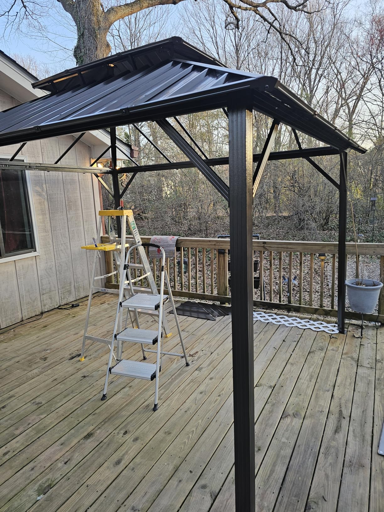 Aoxun 12'x16' Hardtop Gazebo with Galvanized Steel Double Roof Brown | Permanent Metal Outdoor Pergola with Mosquito Screens and Privacy Curtains for Lawn, Garden, Patio customer photo 2