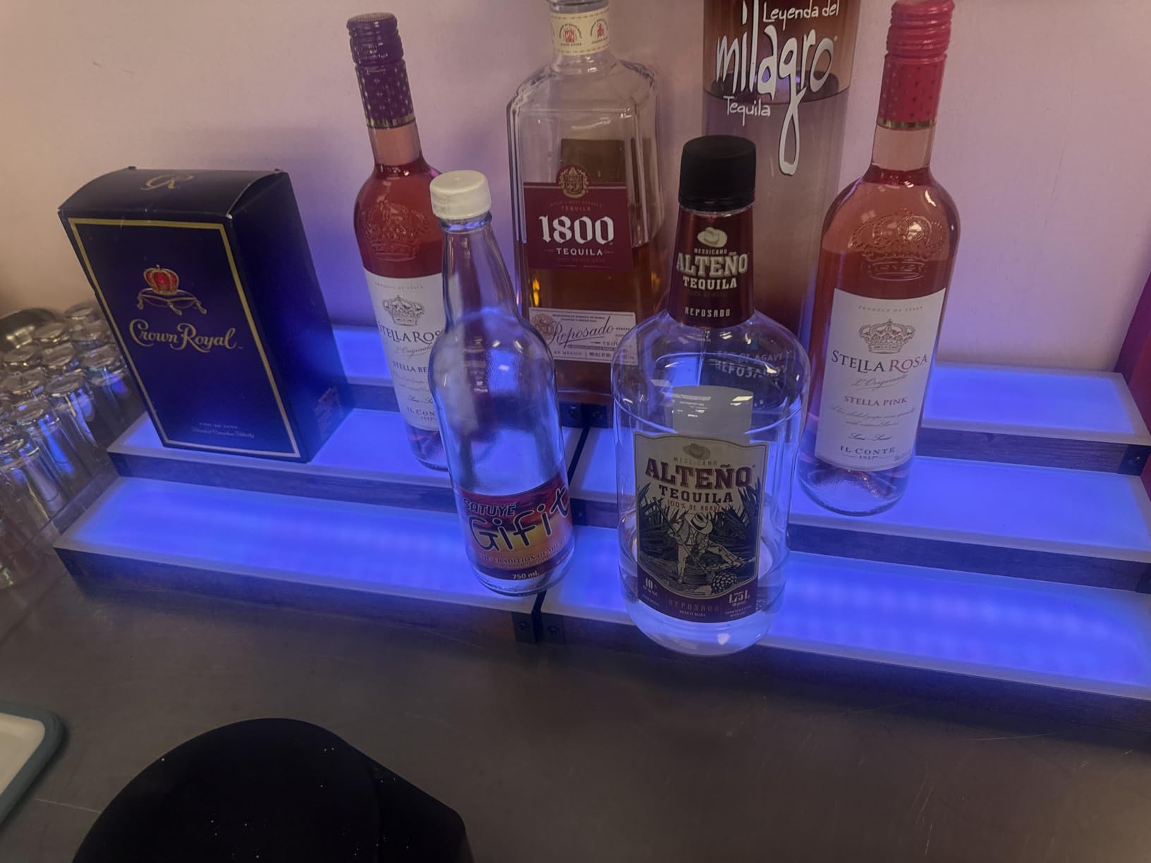 16 Inch LED Lighted Liquor Bottle Display Shelf, 3 Tiers Illuminated Bar Shelf with RF & App Control, Light up Shelves 7 Colors Music Sync & Timing (3 Tier 16