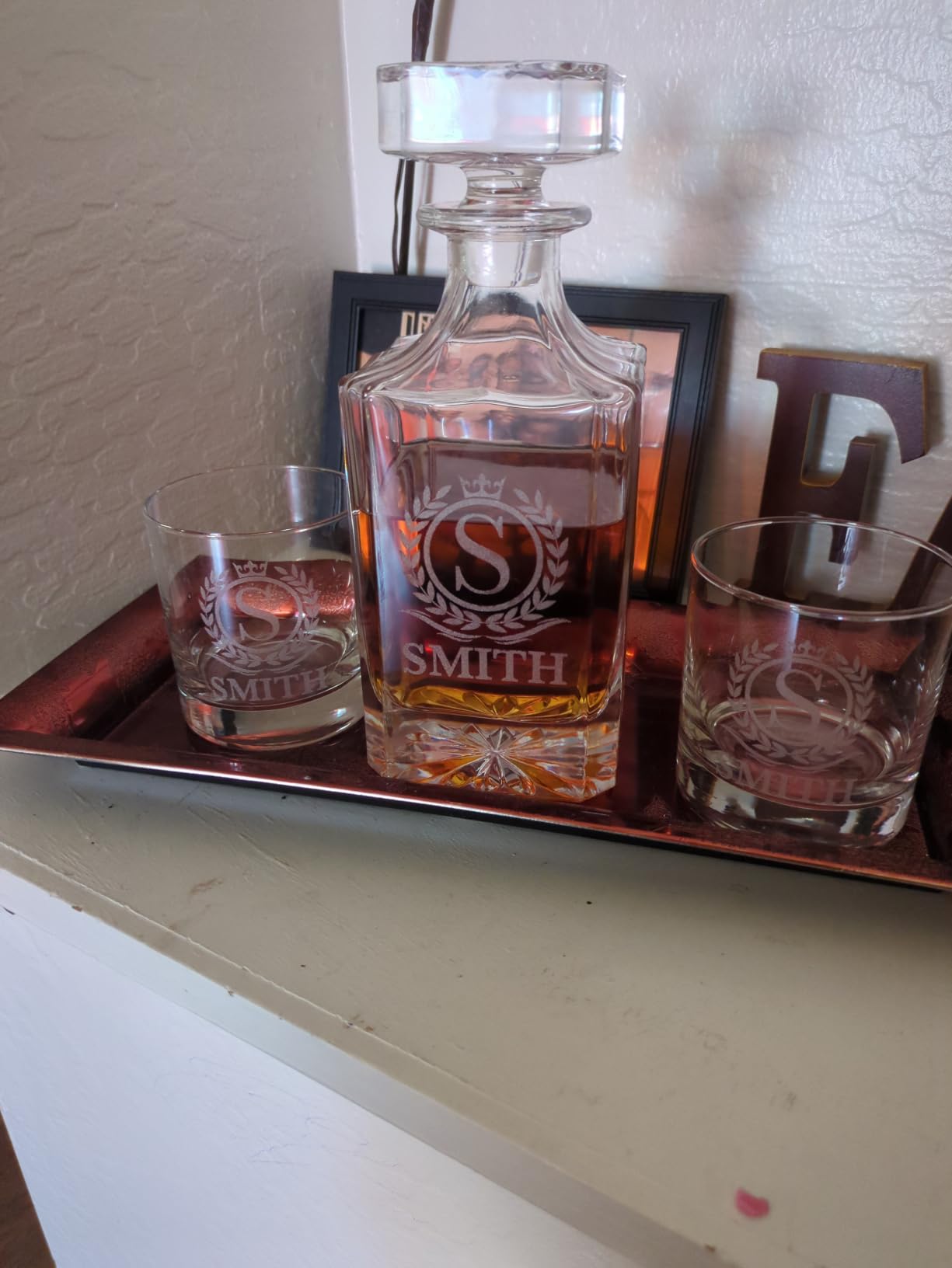 Personalized Whiskey Decanter Set with Glasses for Men - Custom Bourbon Decanter Sets 4 Designs - Laser Engraved Customized Whiskey Glasses - Personalized Whisky Bottle Groomsmen Gift customer photo 1