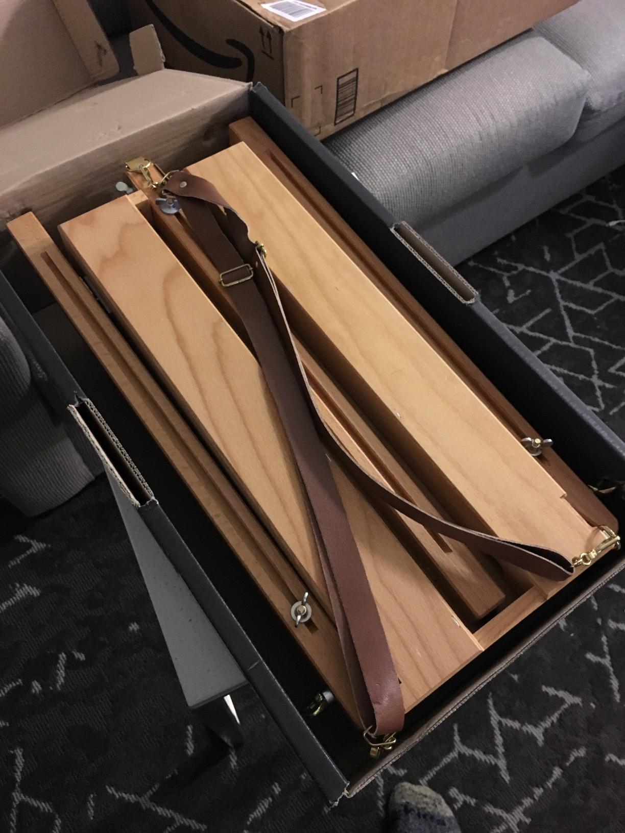 Mabef M22 French Sketch Box Easel, Portable Oiled Beech Wood Field & Studio Easel with Adjustable Canvas Angle, Built-in Storage Drawer, Palette & Leather Handle customer photo 2