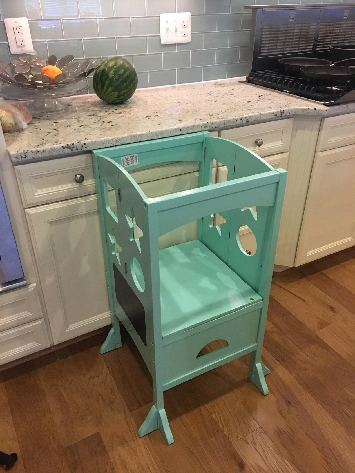 Guidecraft Classic Kitchen Helper - Natural: Adjustable Height, Folding Step Stool For Little Kids, Toddler Safety Cooking Tower with Write-on Wipe-off Message Boards customer photo 1