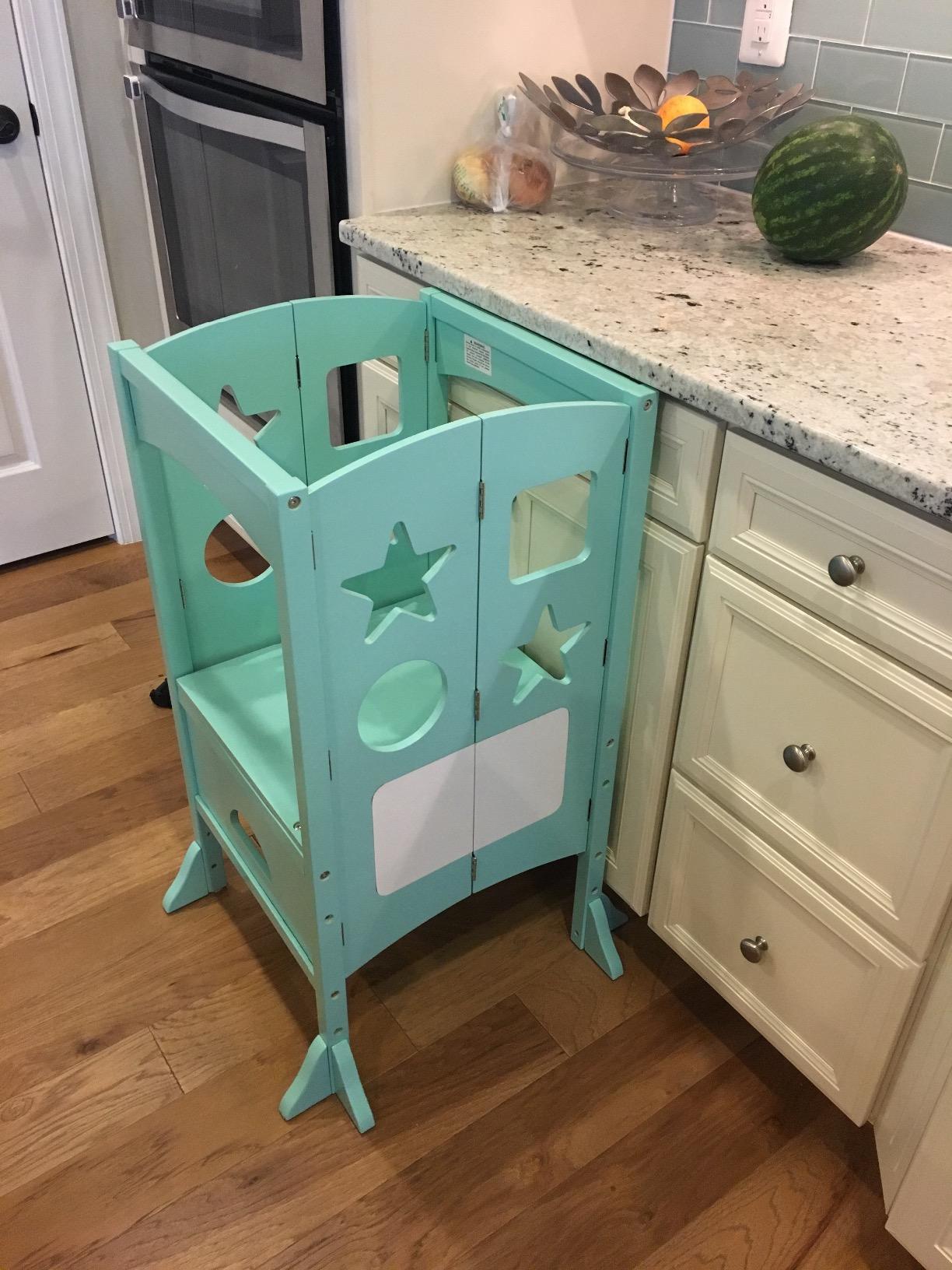 Guidecraft Classic Kitchen Helper - Natural: Adjustable Height, Folding Step Stool For Little Kids, Toddler Safety Cooking Tower with Write-on Wipe-off Message Boards customer photo 2