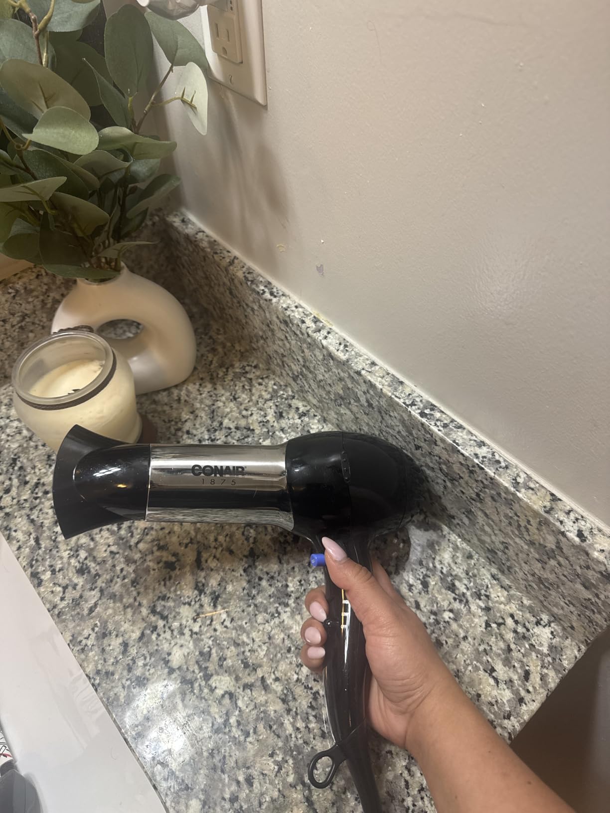 Conair Full Size Ionic Hair Dryer | 1875W Fast Drying Ionic Hair Dryer with Concentrator for Frizz-Free, Shiny Hair, Black/Chrome, 256NRL customer photo 2