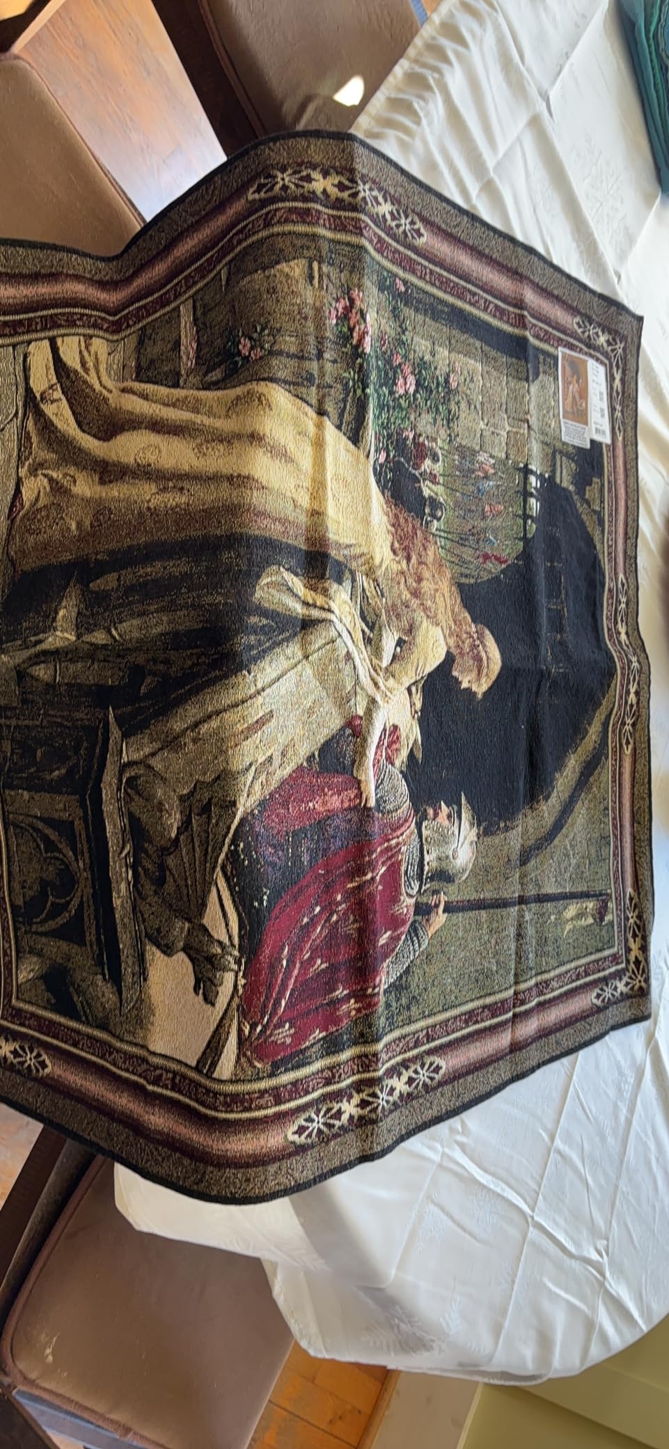 Godspeed Edmund Blair Leighton | Woven Tapestry Wall Art Hanging | Medieval Lady with Arthurian Knight | 100% Cotton USA Size 40x31 customer photo 2