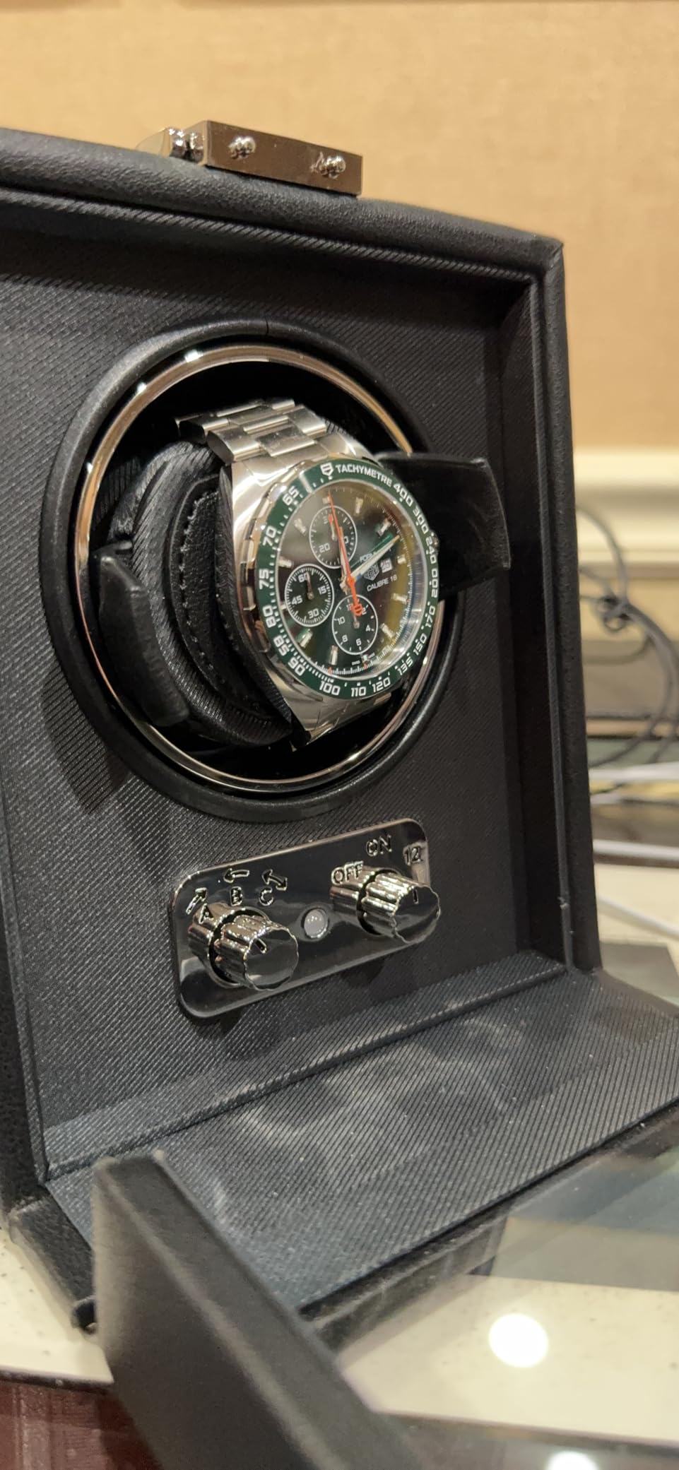 Wolf Designs Heritage Double Winder with Glass Cover, Black - Secure Fit with Patented Dynamic Lock-in Cuff - for Bigger, Heavier Watches - Vegan Leather - Includes Universal Adapter customer photo 1